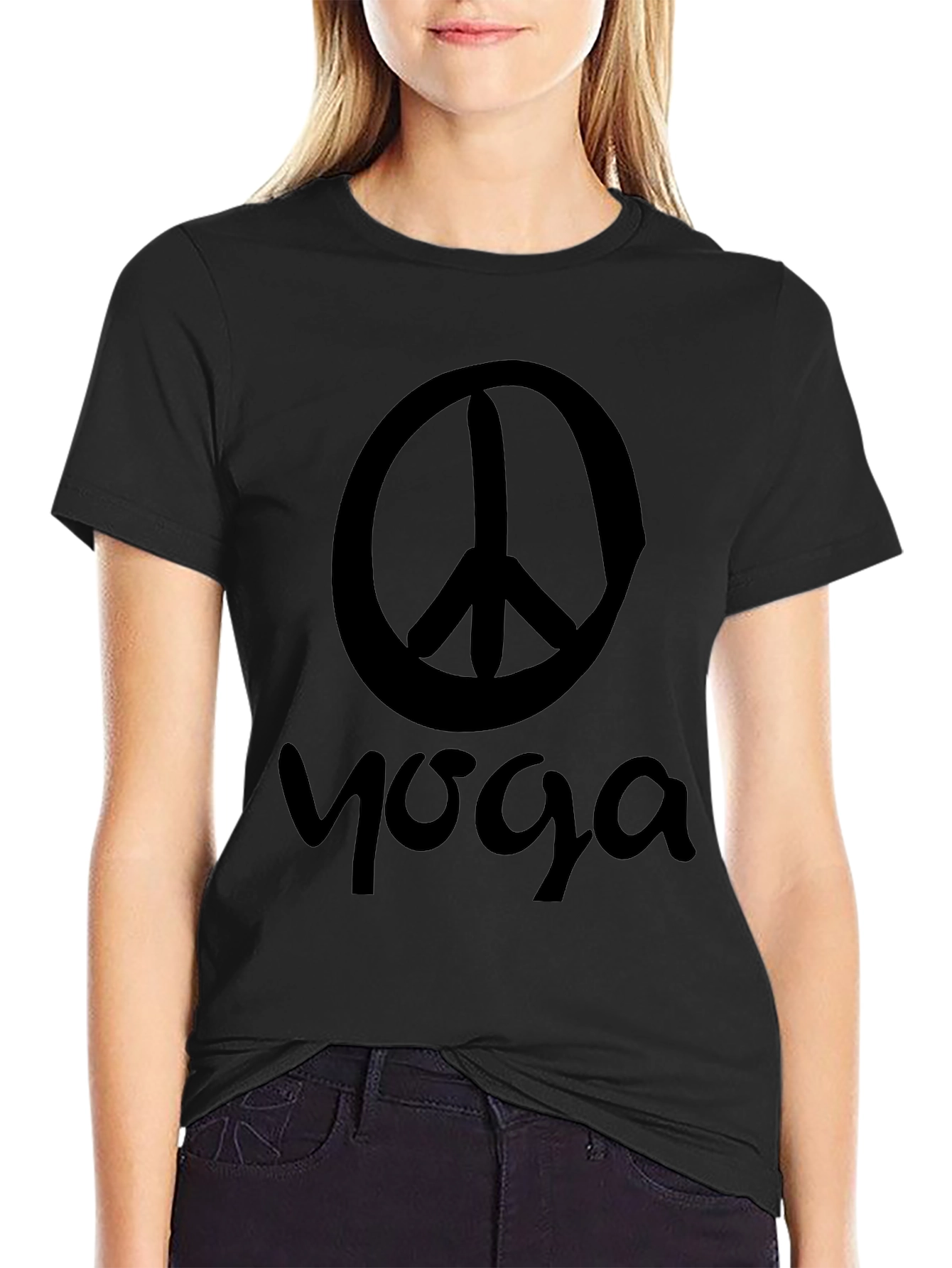Black Peace Yoga Graphic T-Shirt - Unisex view 2
