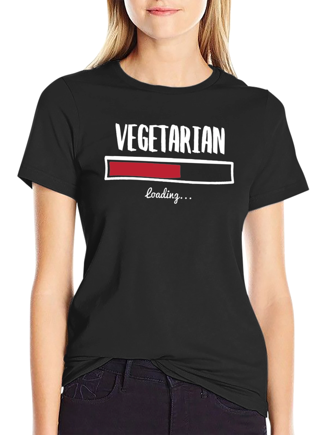 Black Vegetarian Loading Funny Graphic T-Shirt view 2