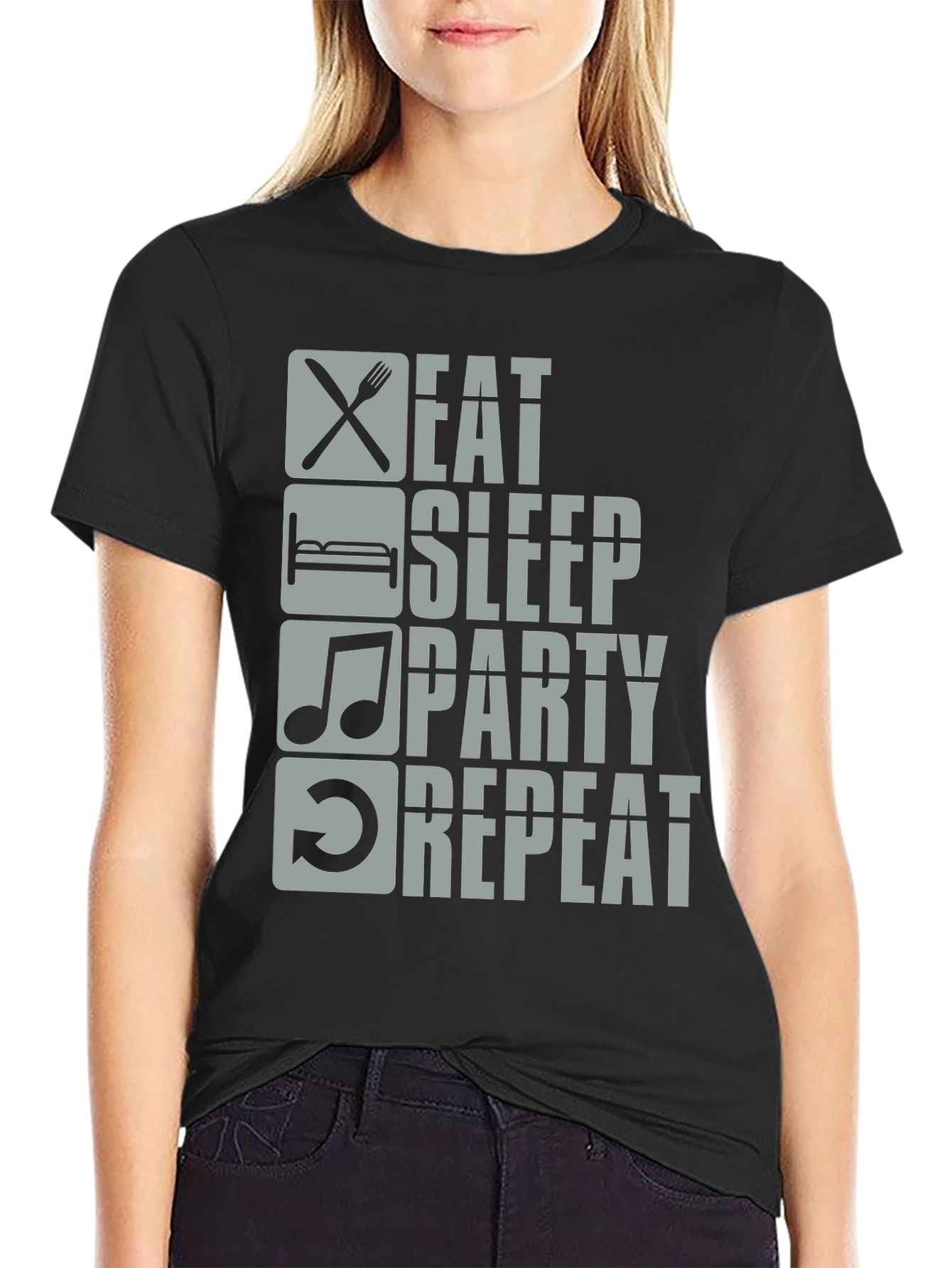 Black Eat Sleep Party Repeat Graphic Tee view 2