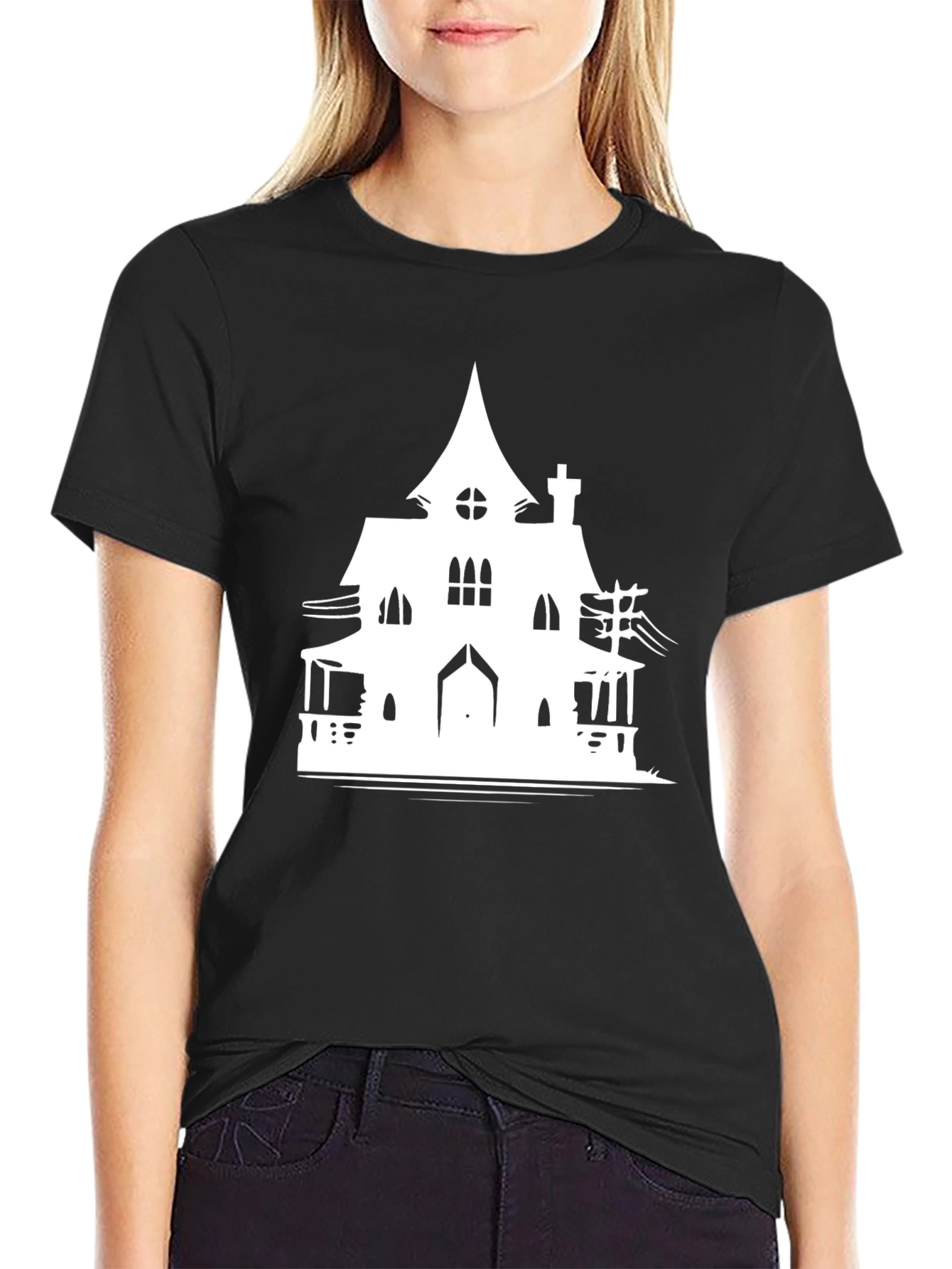 Black Haunted House Graphic T-Shirt view 2