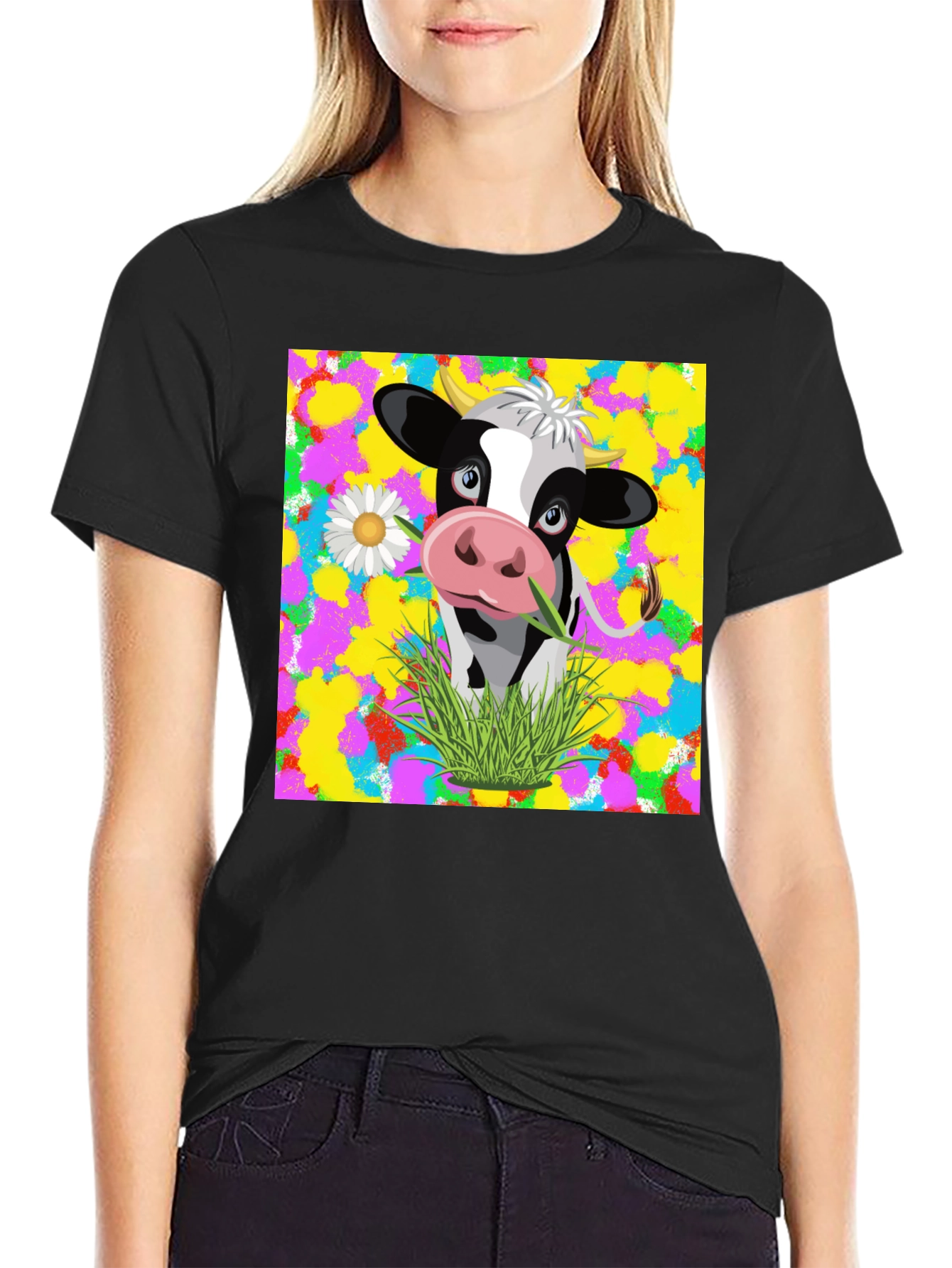 Black Cow Graphic Tee - Vibrant Design, Comfortable Fit view 2