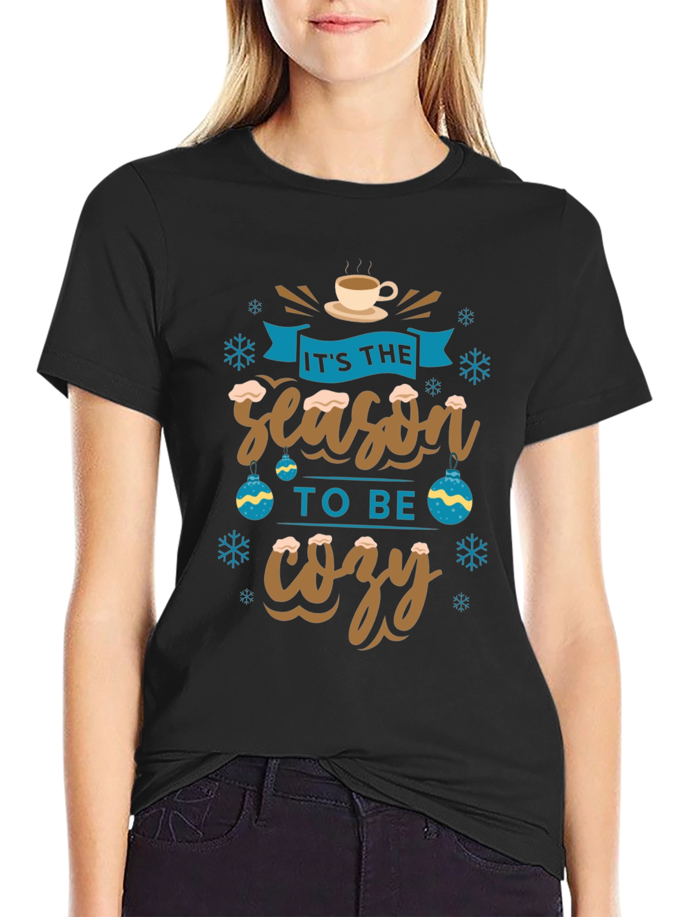 Black It's The Season To Be Cozy Holiday Graphic T-Shirt view 2