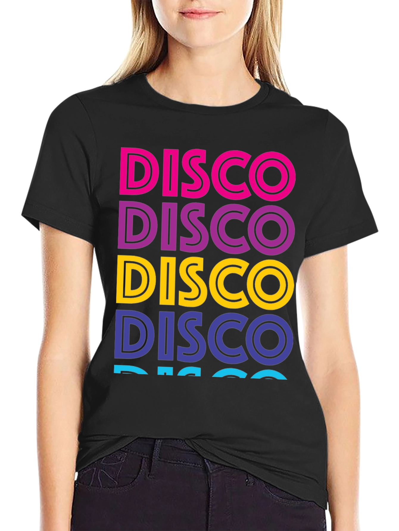 Black Retro Disco T-Shirt - Colorful Word Art view 2