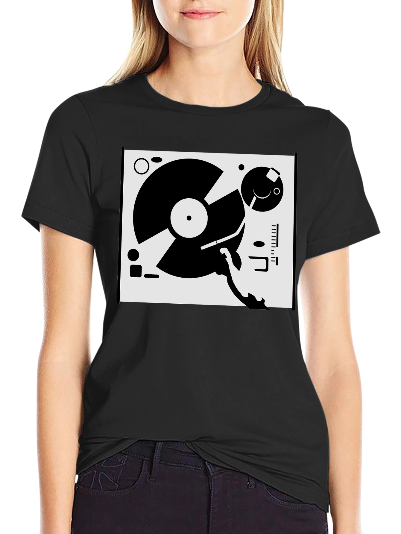 Black Retro Turntable Graphic Tee - Black view 2