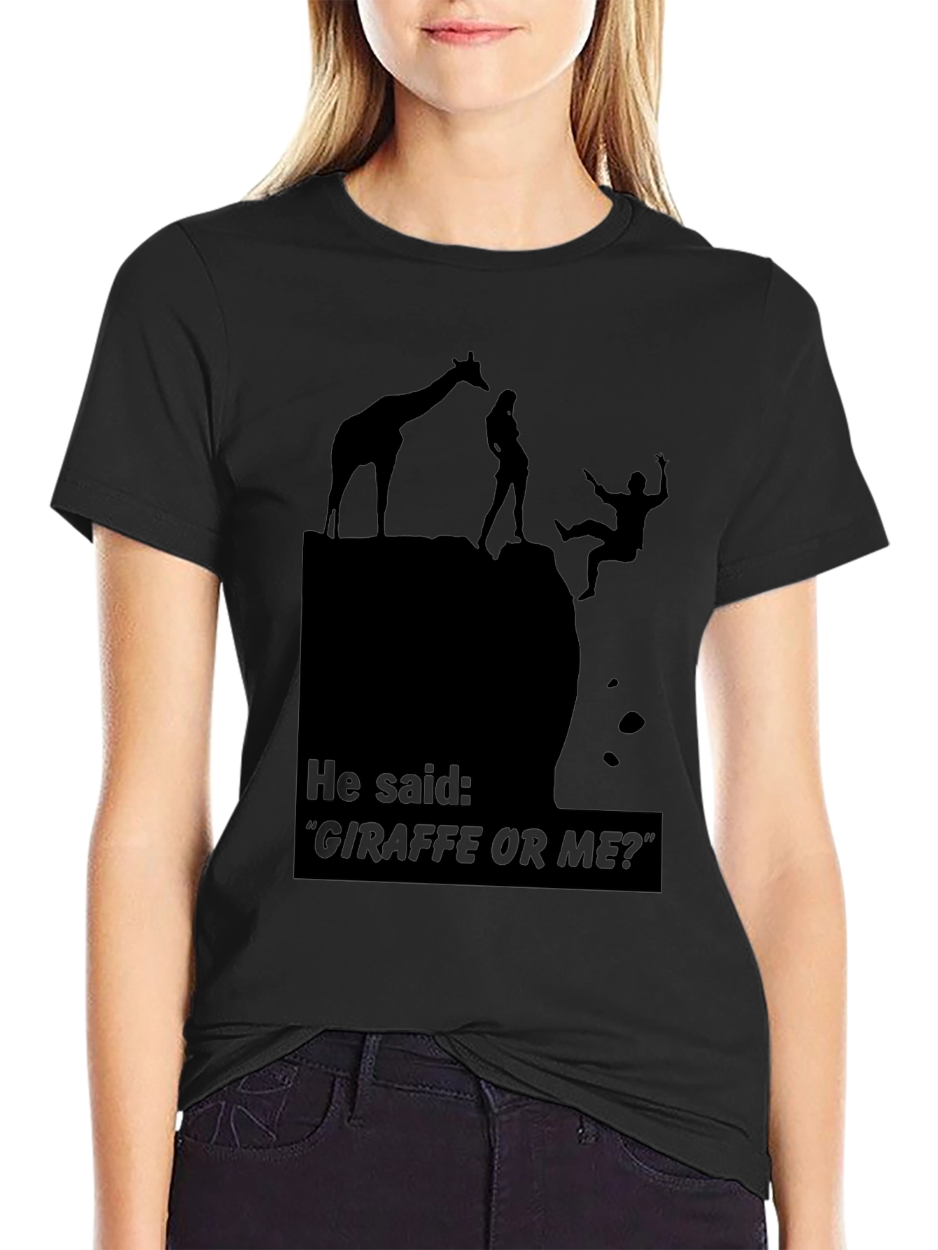 Black Giraffe or Me Funny Graphic T-Shirt view 2
