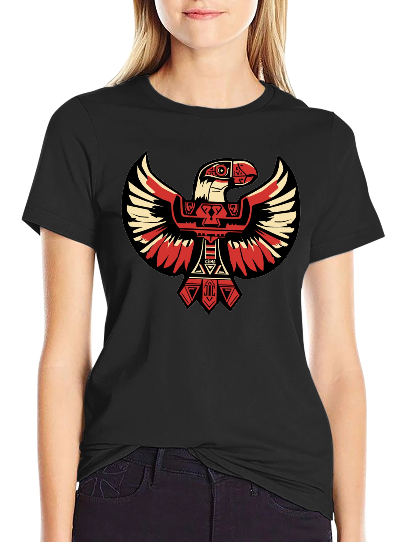 Black Aztec Eagle Graphic Tee - Black Cotton T-Shirt view 2