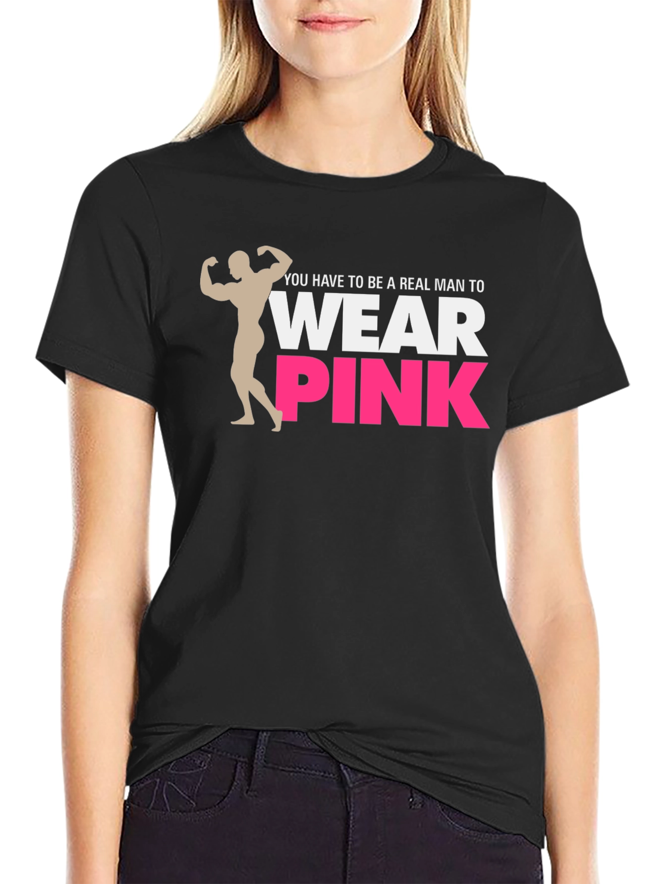 Black Real Man Wear Pink Graphic Tee view 2