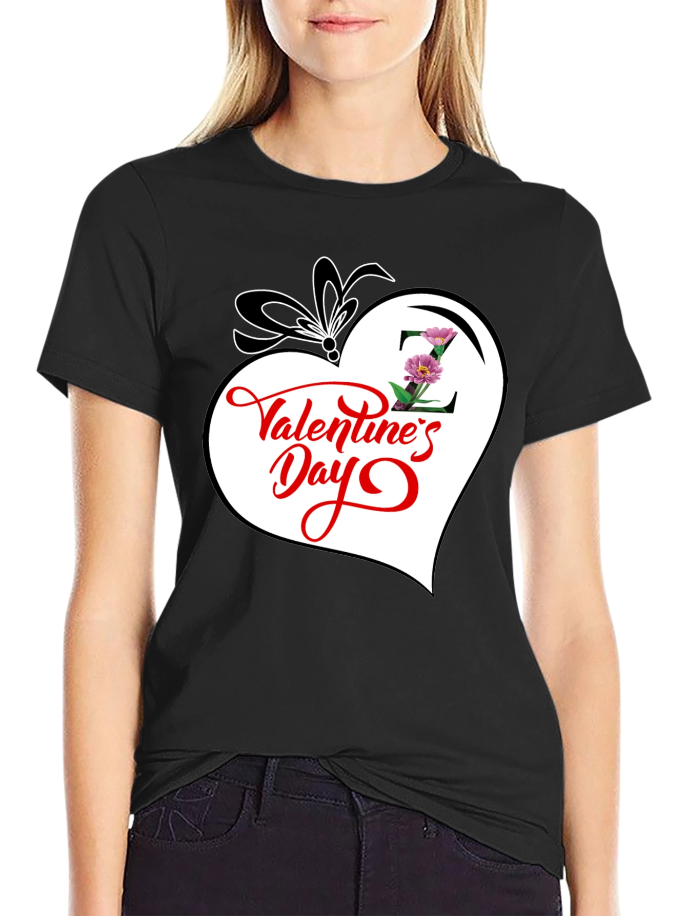 Black Valentine's Day Heart Graphic T-Shirt view 2