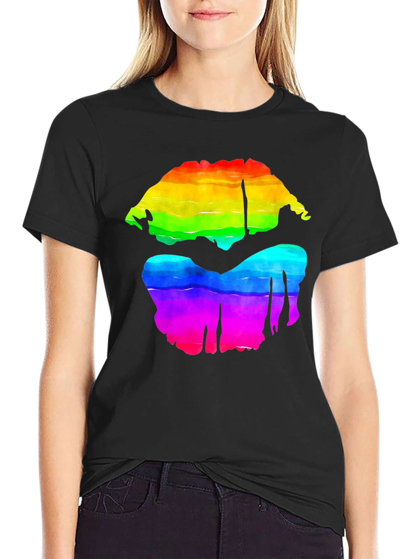 Black Rainbow Lips Graphic Tee - Bold Pride Shirt view 2