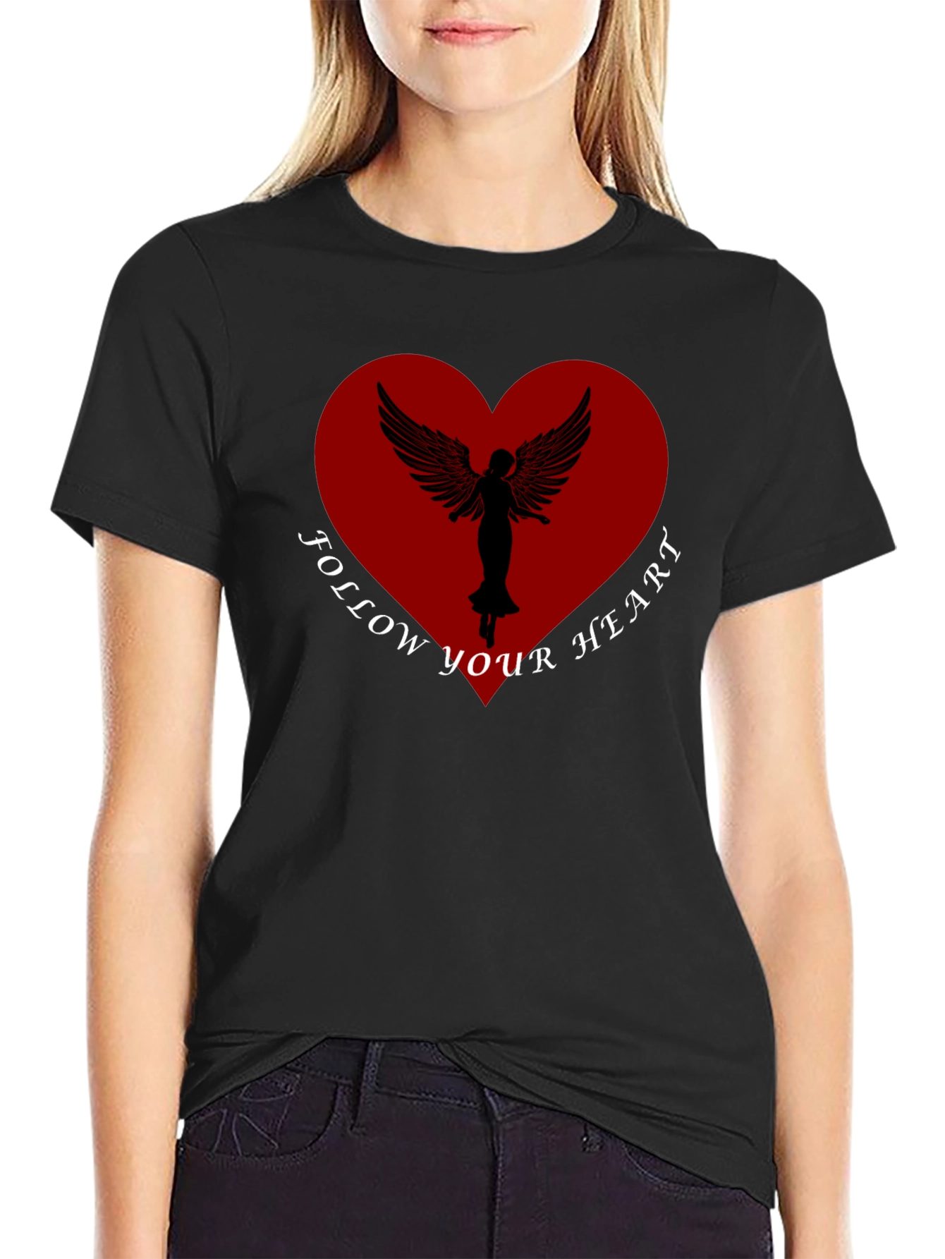Black Follow Your Heart Angel Graphic Tee - Black view 2