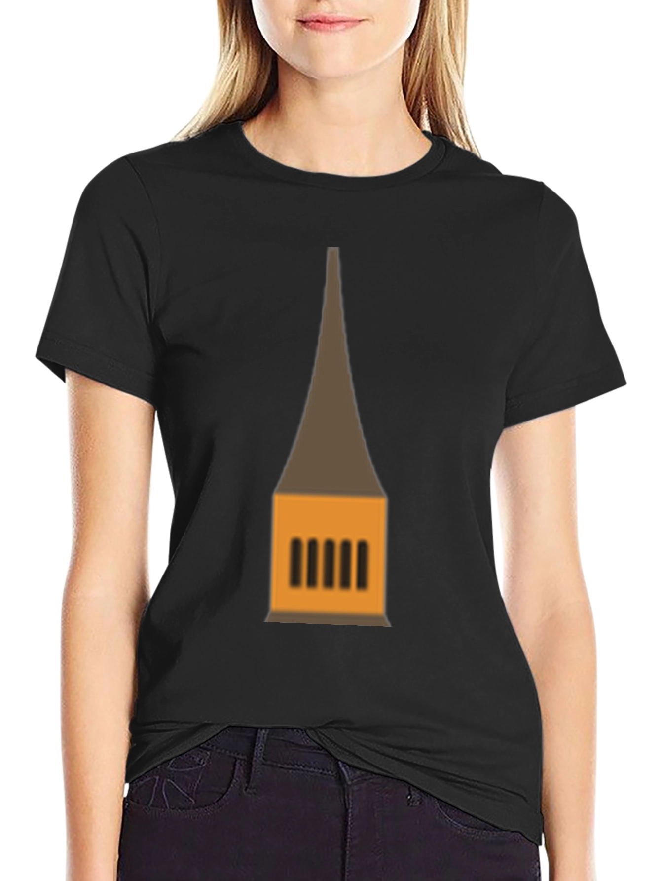 Black Graphic Tee: Temple Tower Design, Black view 2