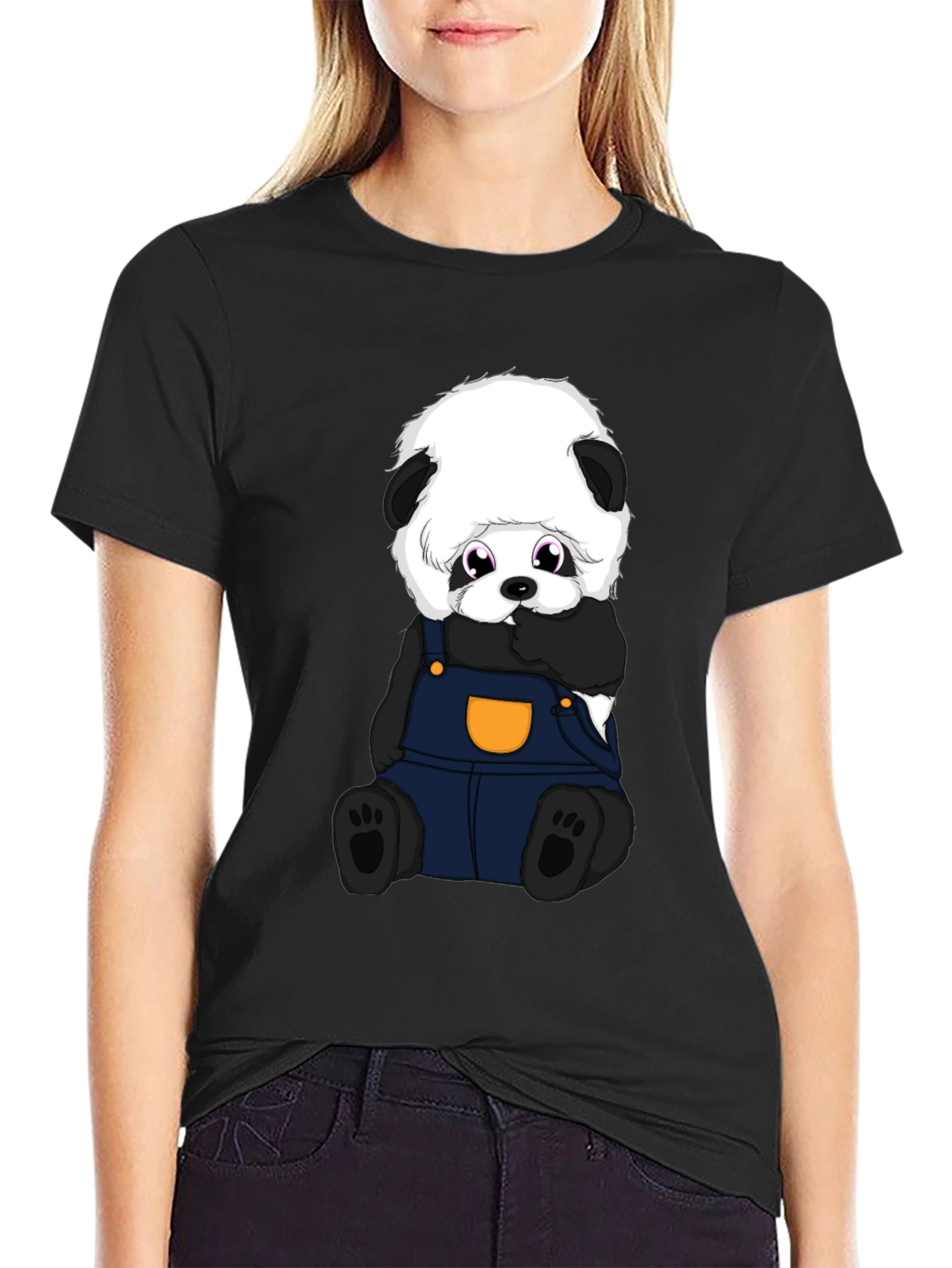 Black Cute Panda Bear T-Shirt - Soft Cotton Blend view 2