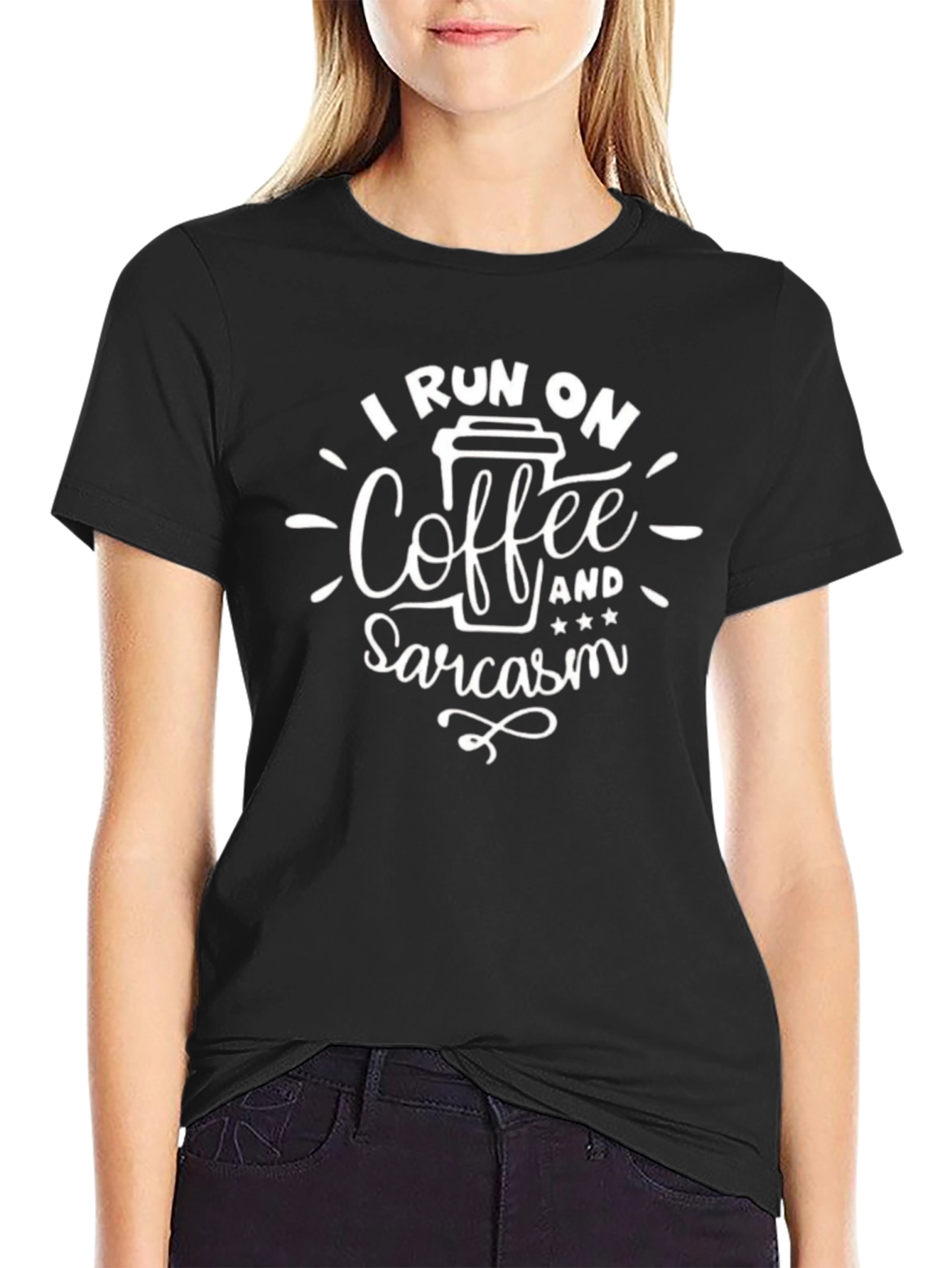 Black I Run on Coffee and Sarcasm Graphic Tee view 2