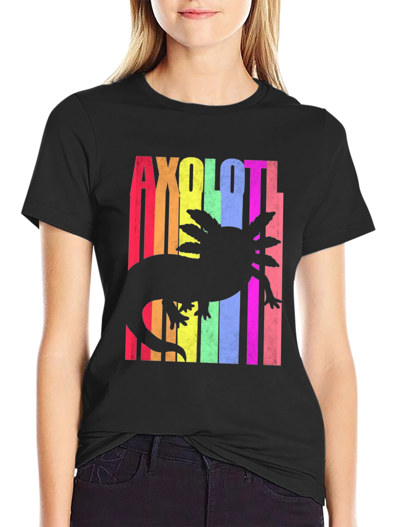 Black Axolotl Rainbow T-Shirt - Cute Salamander Tee view 2