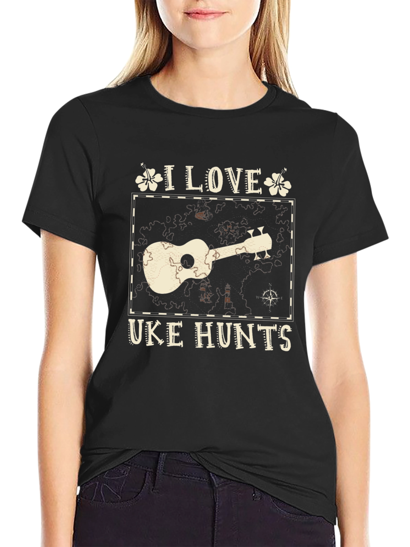Black I Love Uke Hunts Graphic T-Shirt - Novelty Ukulele Tee view 2