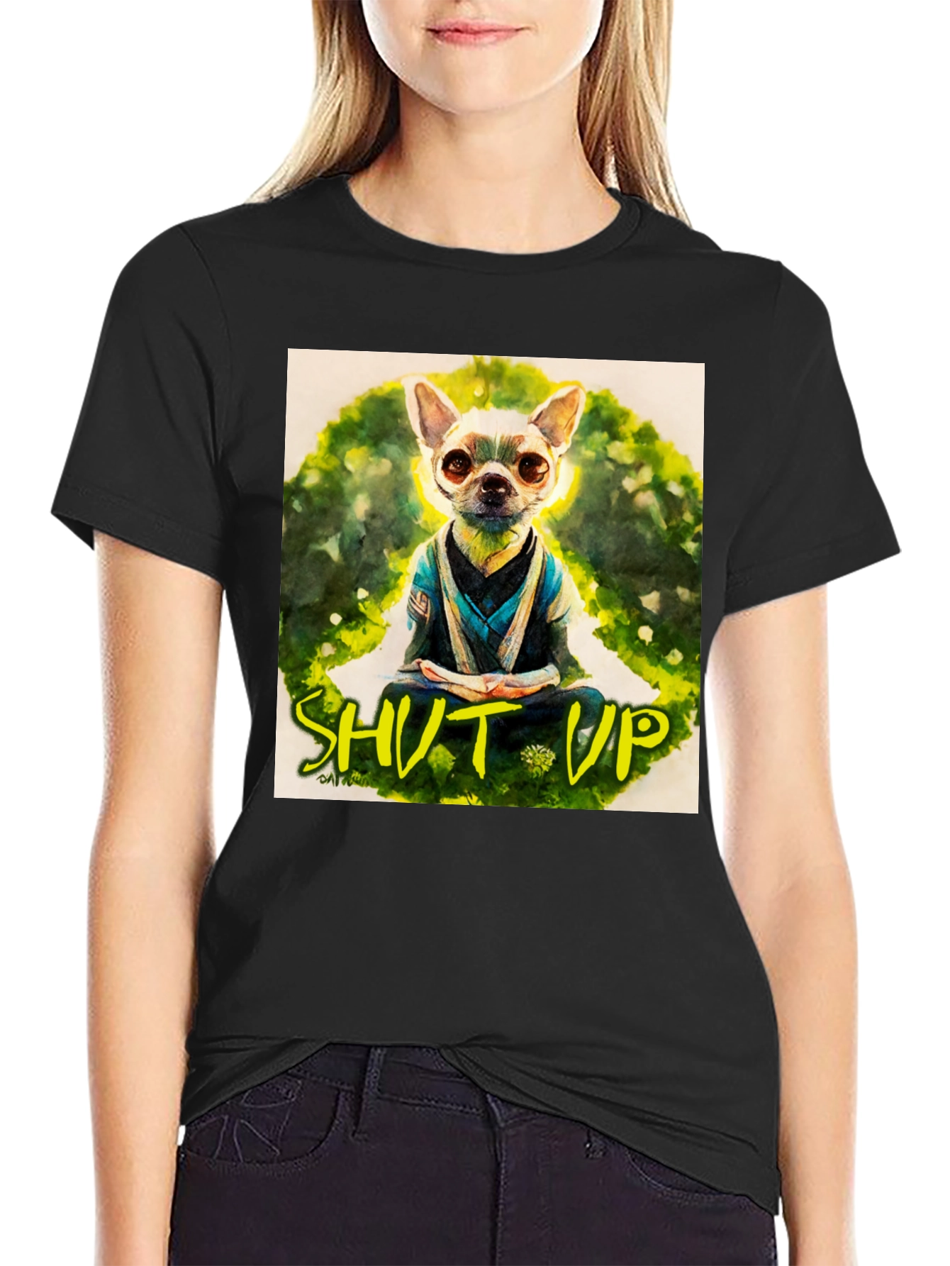 Black Zen Chihuahua T-Shirt - Meditating Dog Graphic Tee view 2