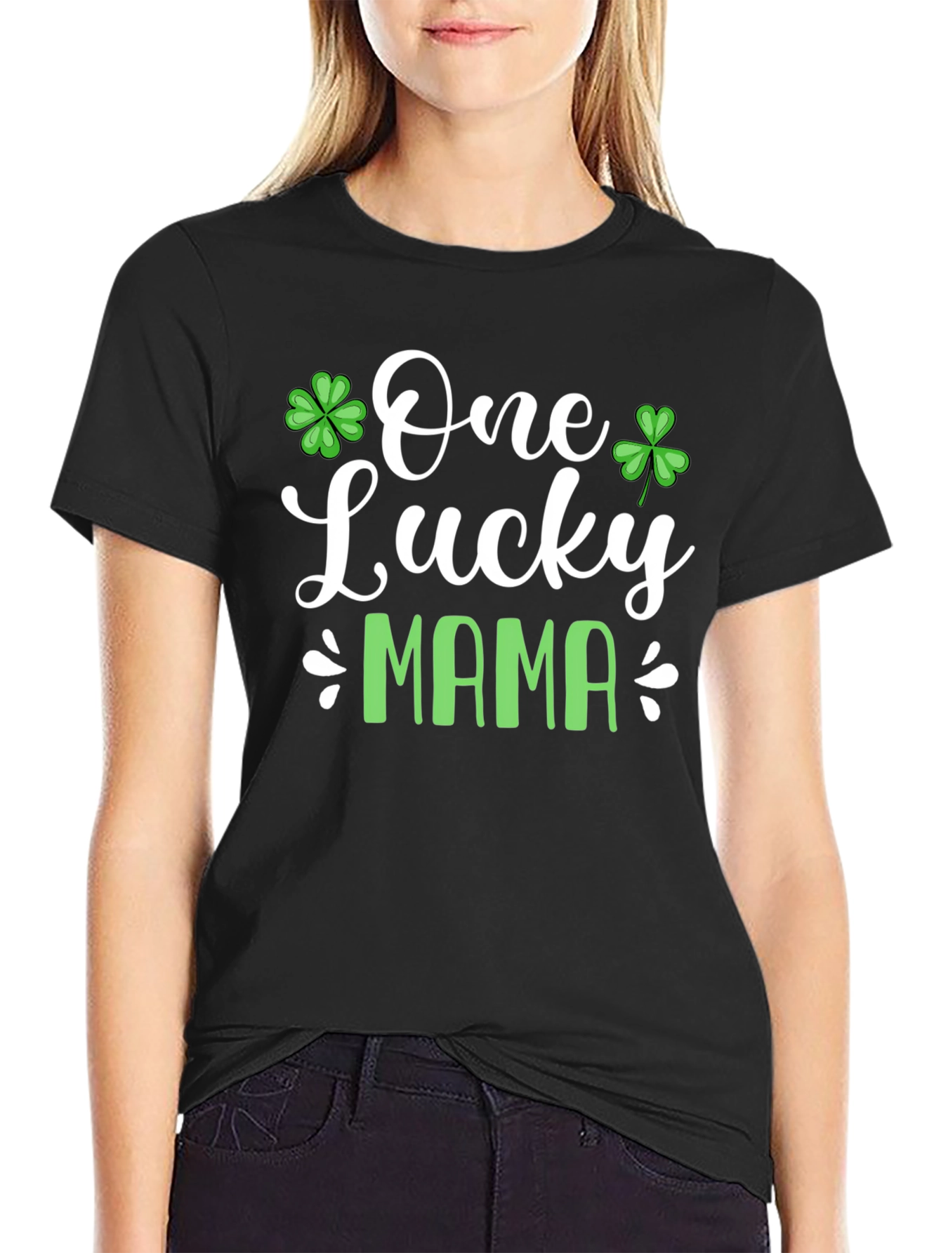 Black One Lucky Mama St. Patrick's Day T-Shirt view 2