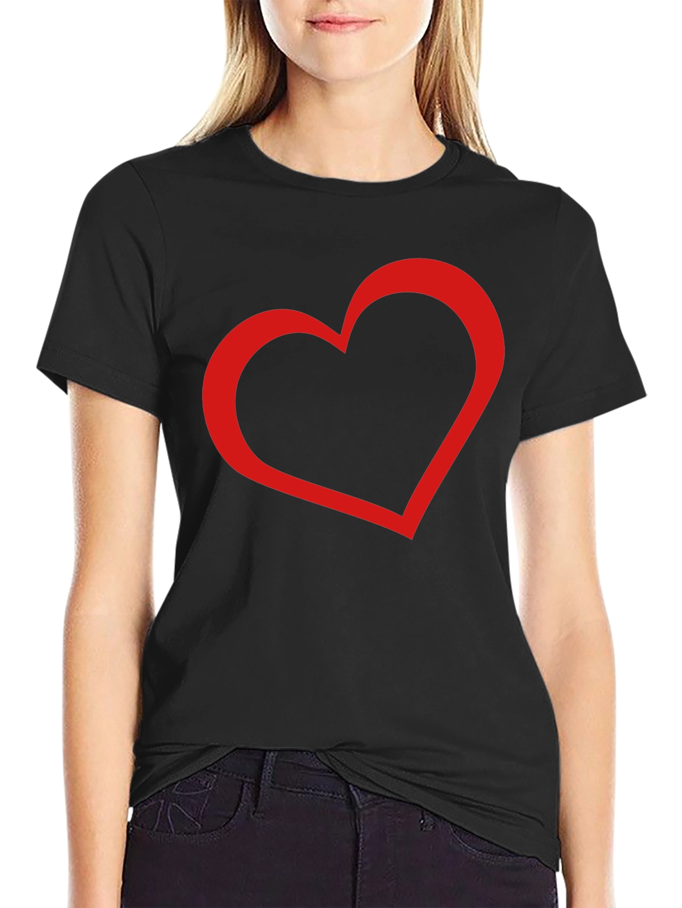 Black Men's Black Tee with Red Heart Graphic view 2