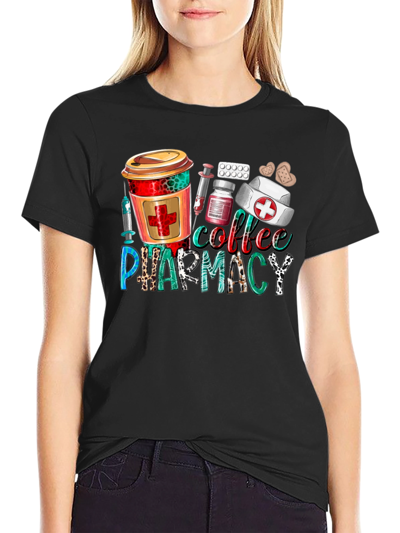 Black Coffee & Pharmacy Graphic T-Shirt view 2