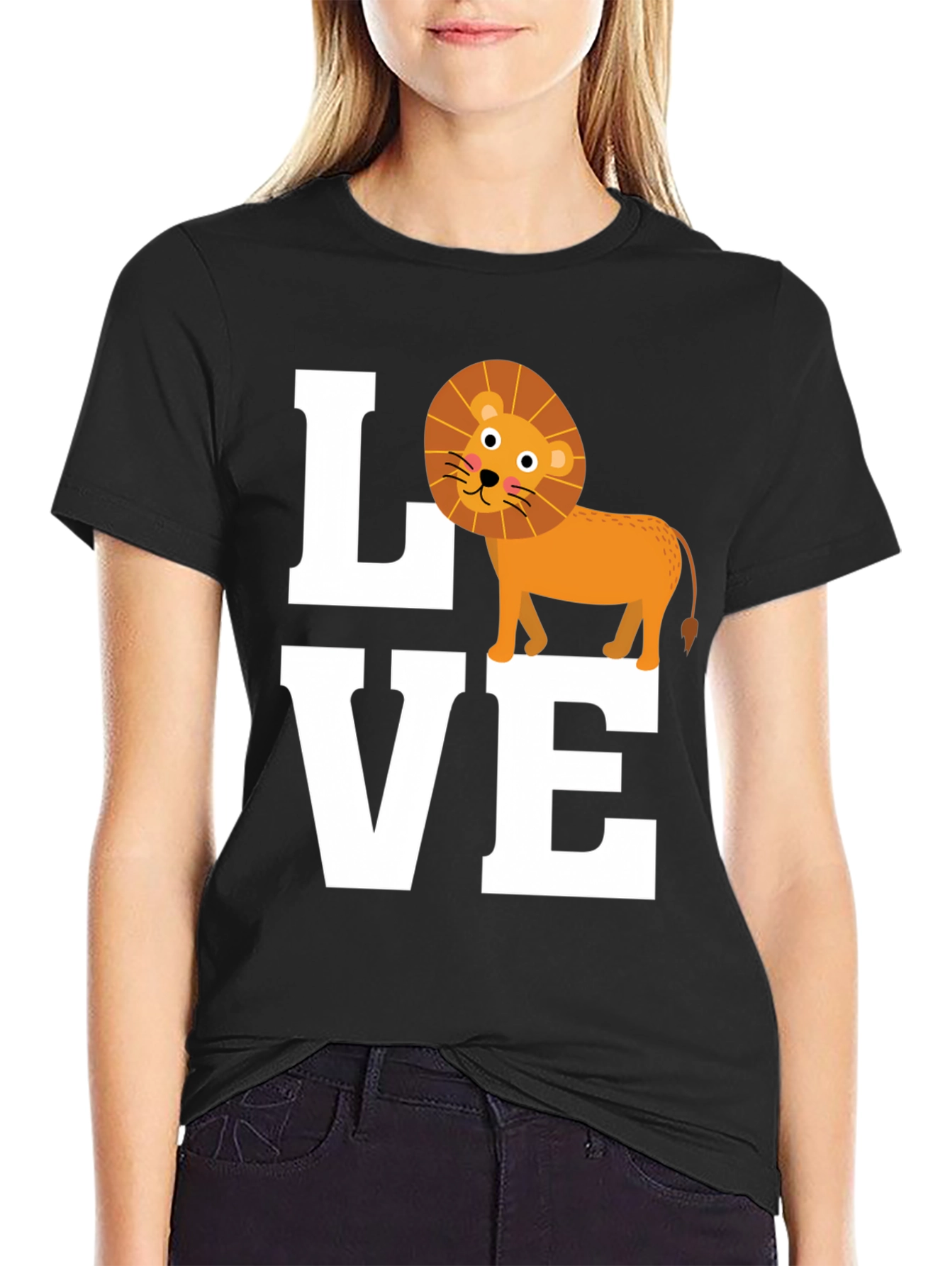 Black Love Lion Graphic Tee - Cute Animal T-Shirt view 2