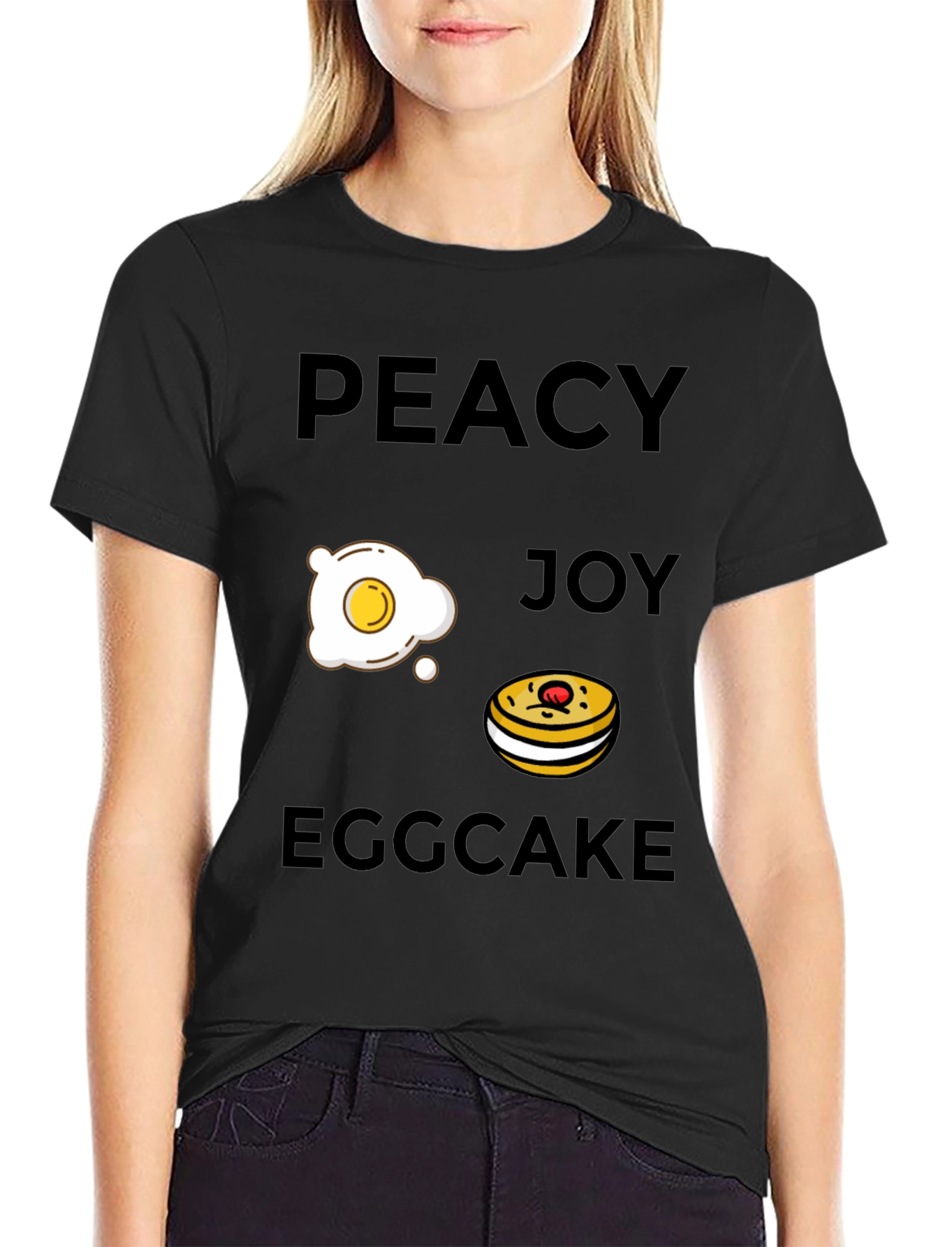Black Peacy Joy Eggcake T-Shirt view 2