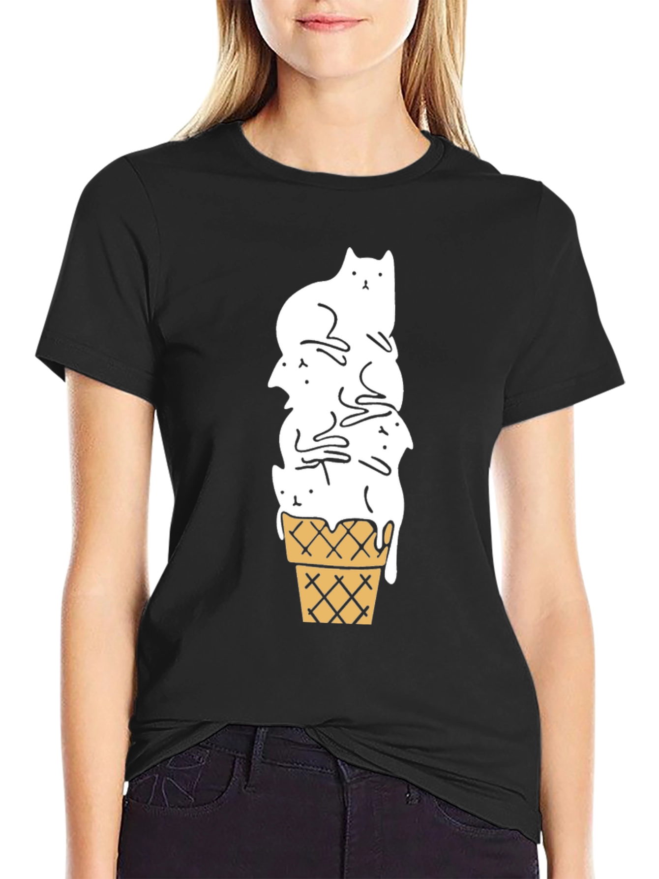 Black Cat Ice Cream Cone Black T-Shirt view 2