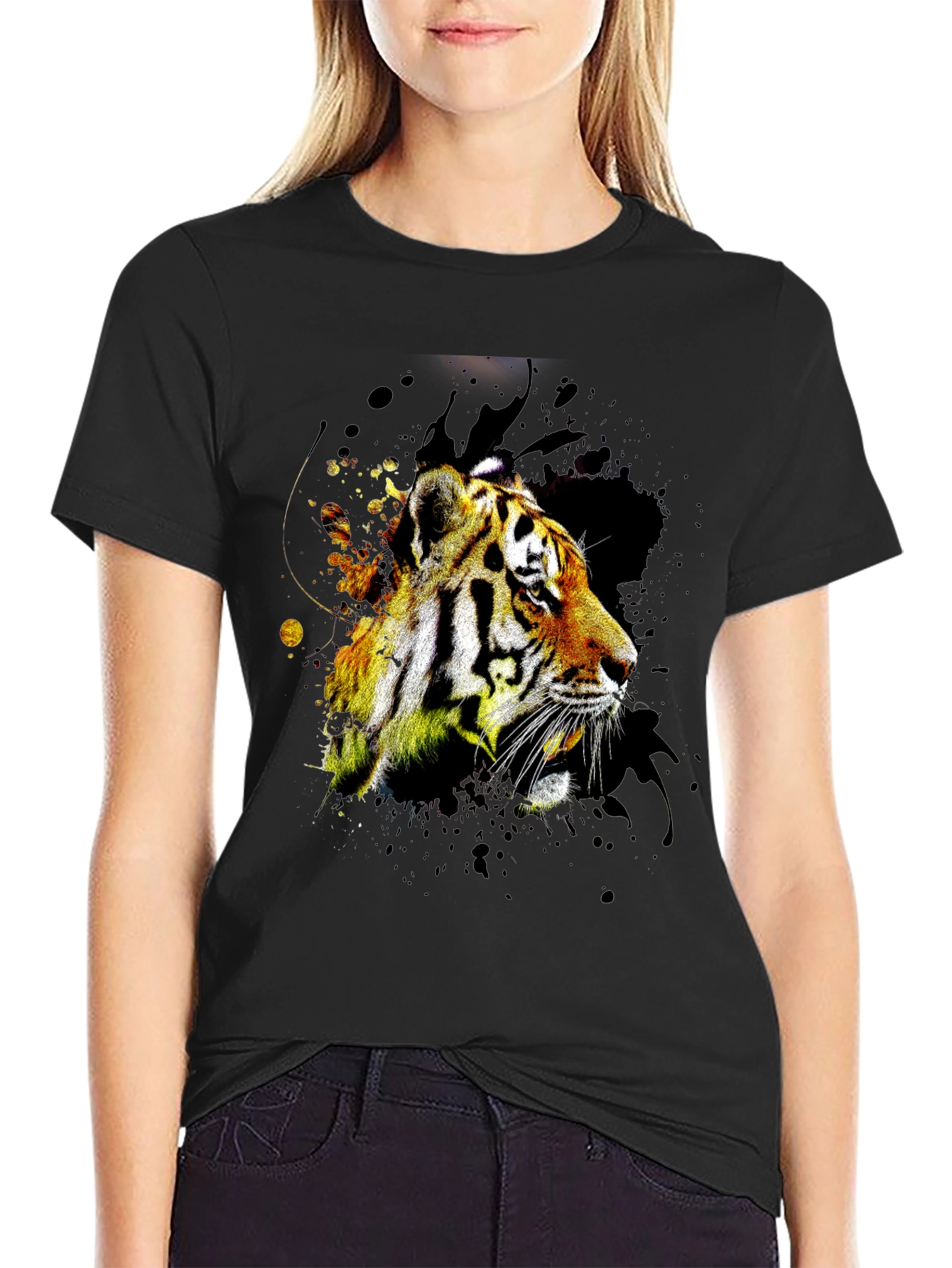 Black Tiger Graphic Print Black T-Shirt view 2