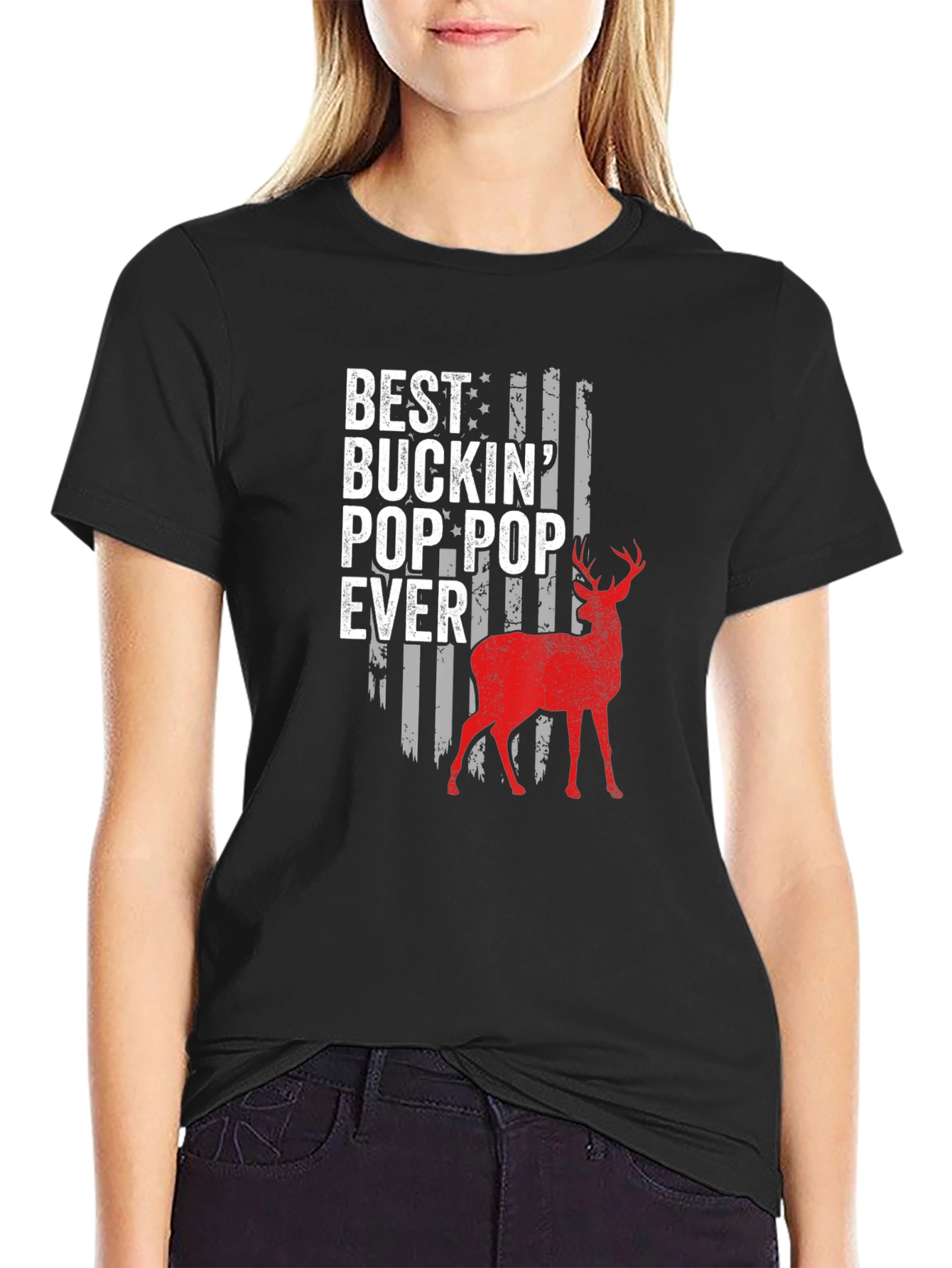 Black Best Buckin' Pop-Pop Ever Deer Hunting T-Shirt view 2