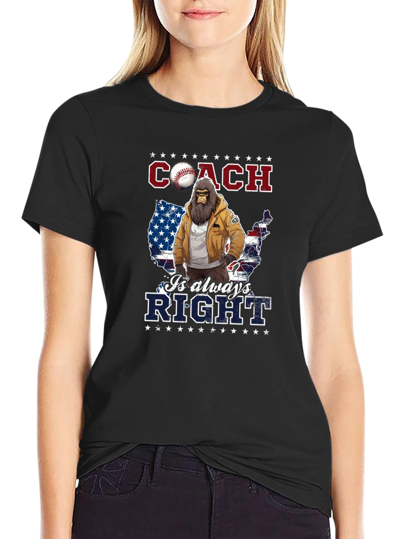 Black Coach is Always Right Bigfoot USA Flag T-Shirt view 2