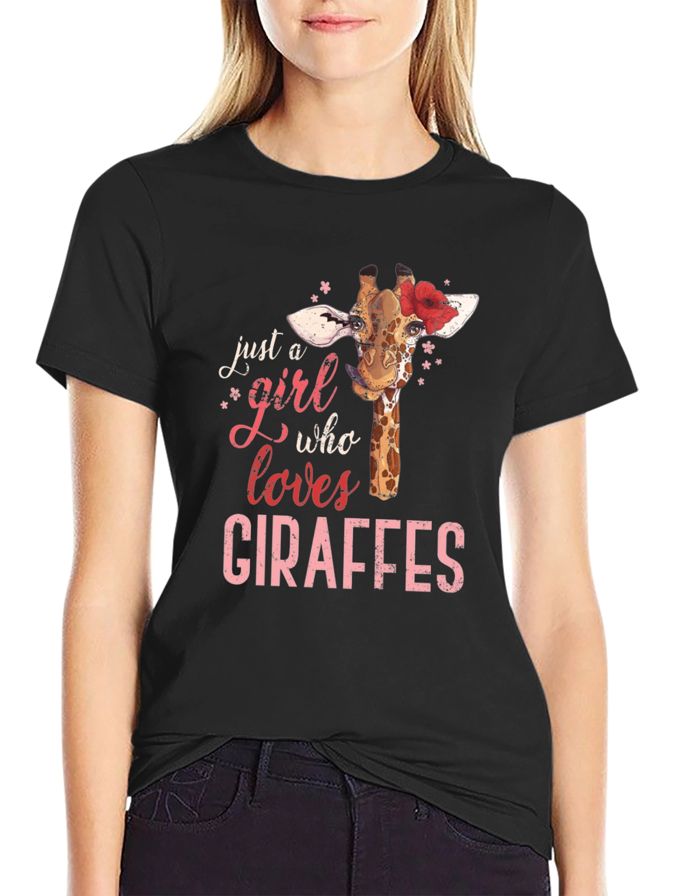 Black Giraffe Lover T-Shirt - Just a Girl Who Loves Giraffes view 2