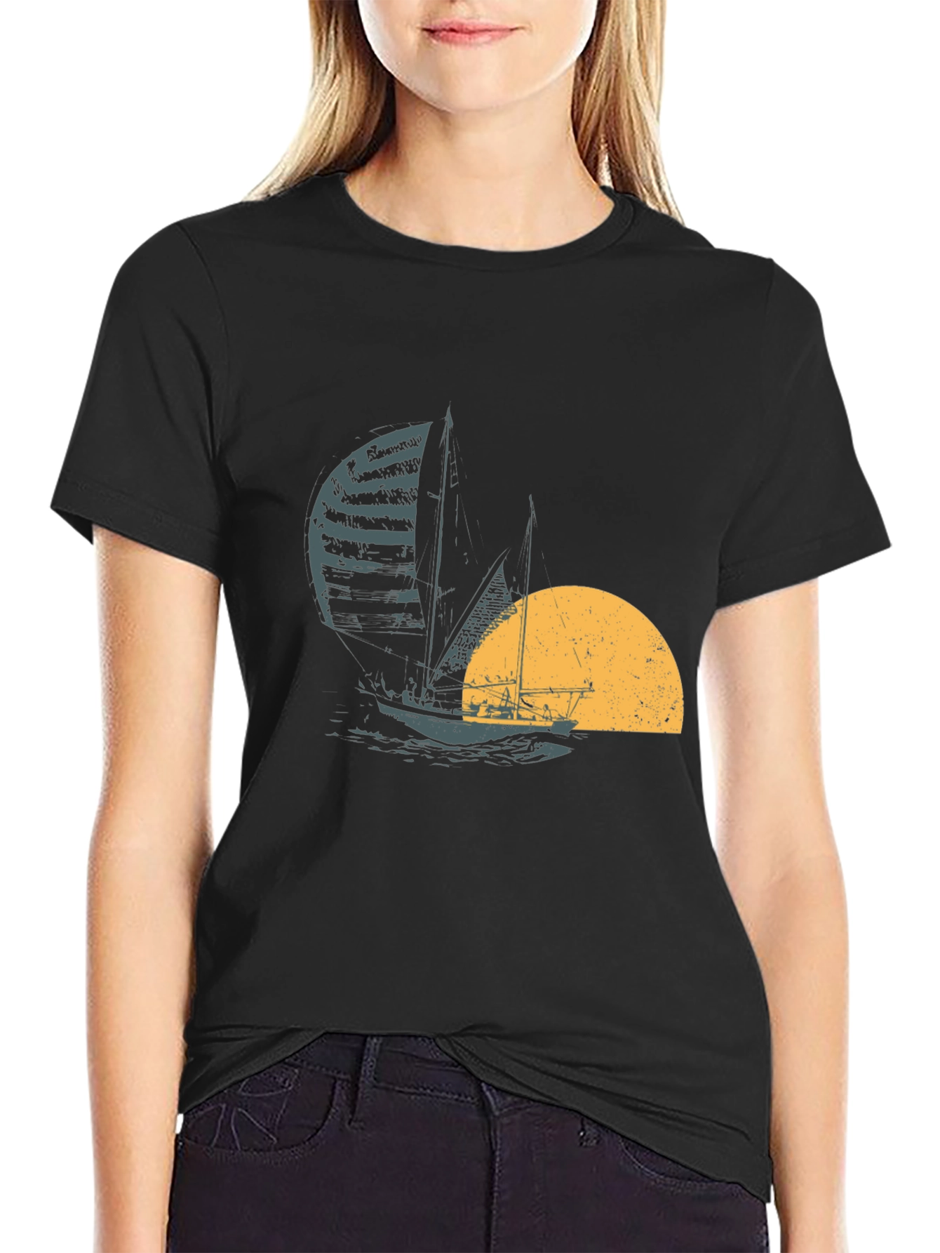 Black Sailing at Sunset Black T-Shirt view 2