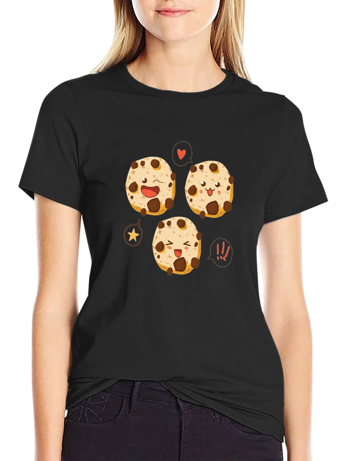Black Cookie Cartoon Black T-Shirt view 2