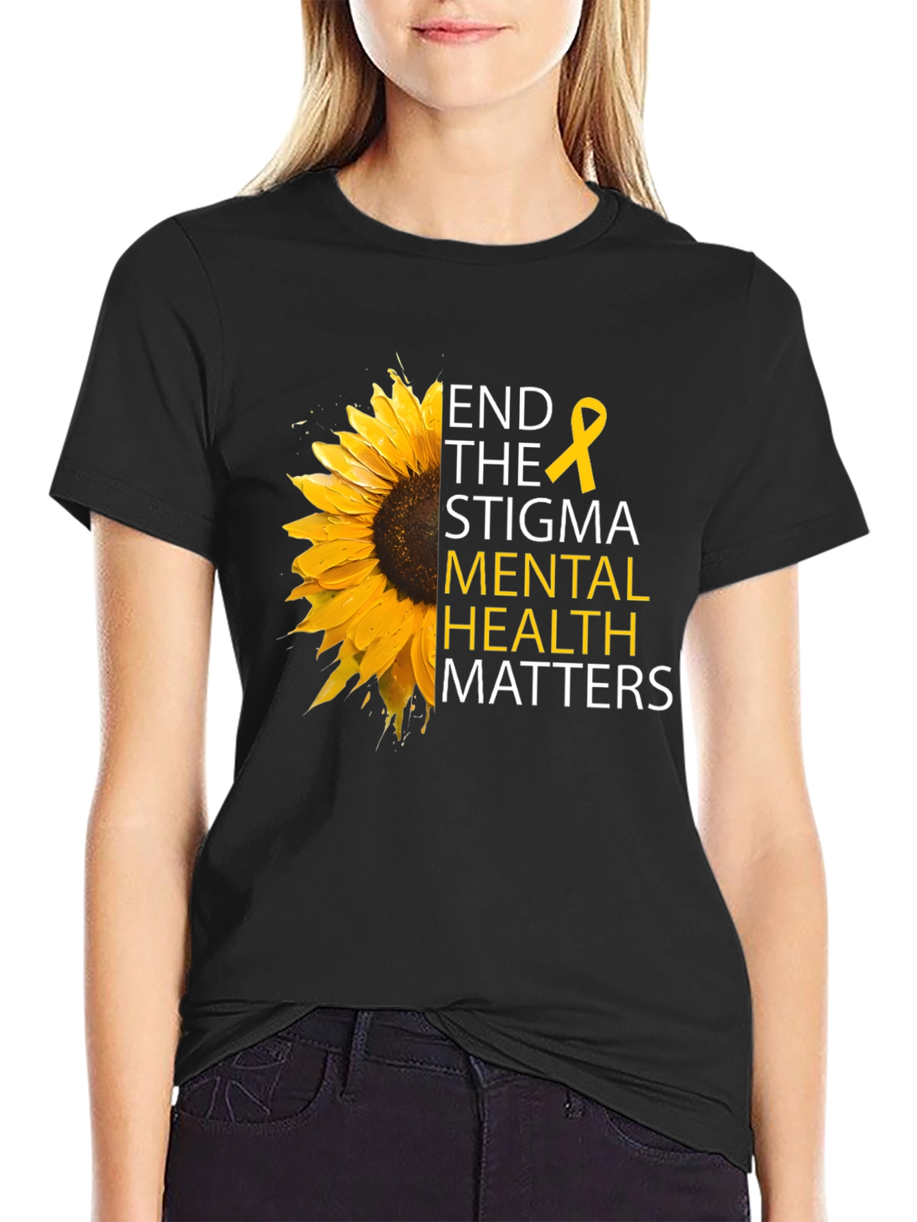 Black Mental Health Matters Sunflower T-Shirt view 2
