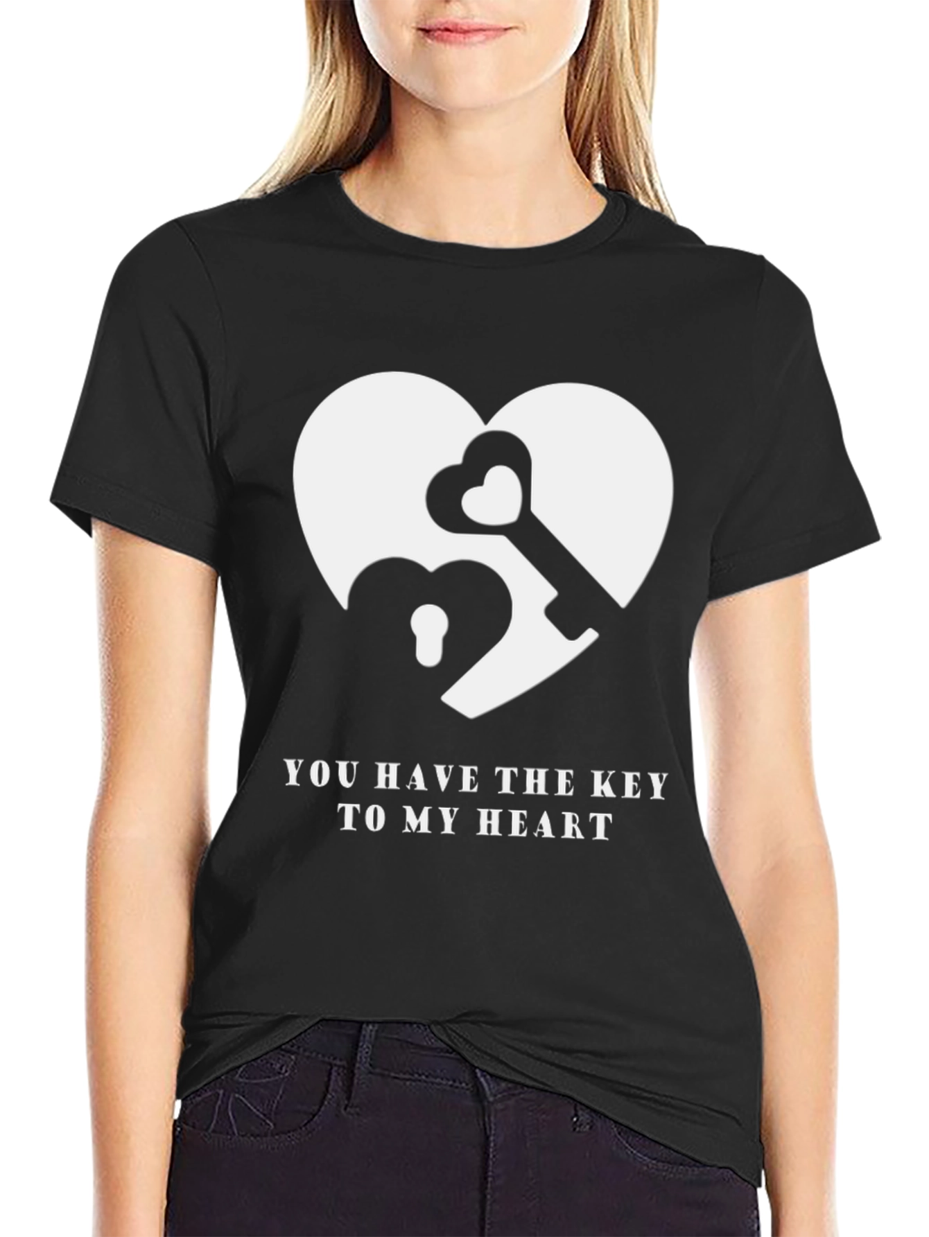Black Heart Key Graphic T-Shirt - You Have the Key view 2