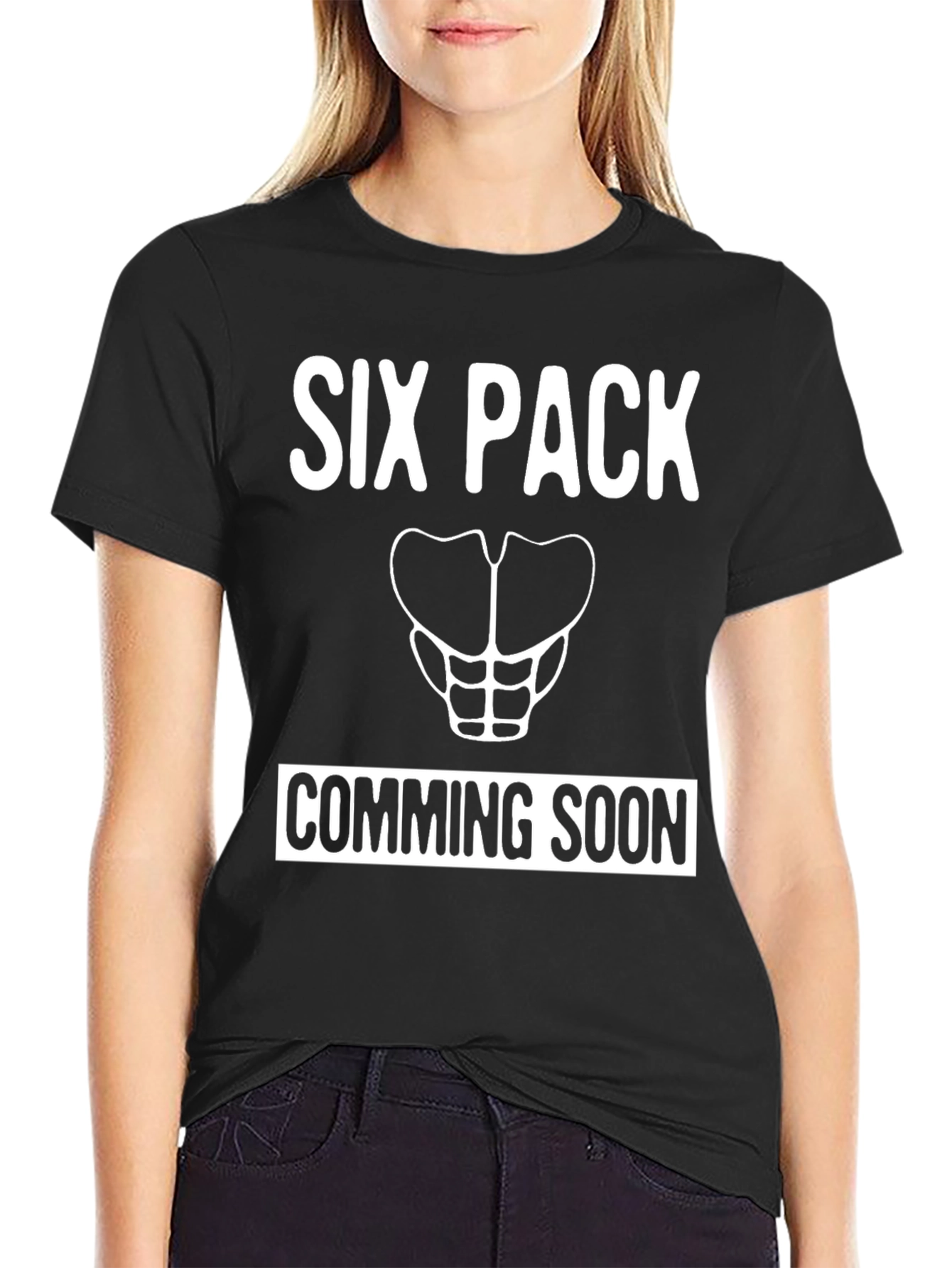 Black Six Pack Coming Soon T-Shirt - Funny Gym Tee view 2