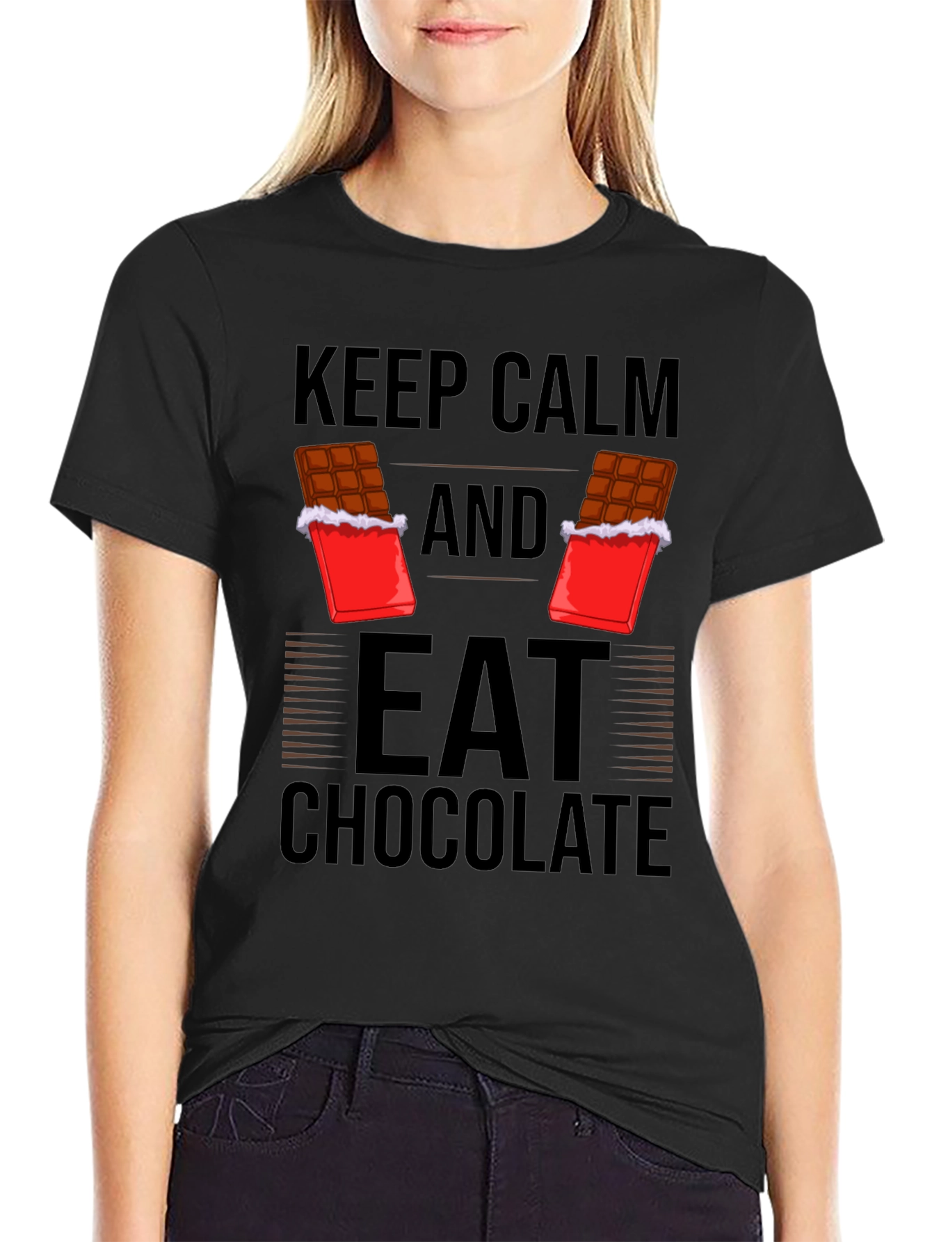 Black Keep Calm Eat Chocolate Graphic Tee view 2