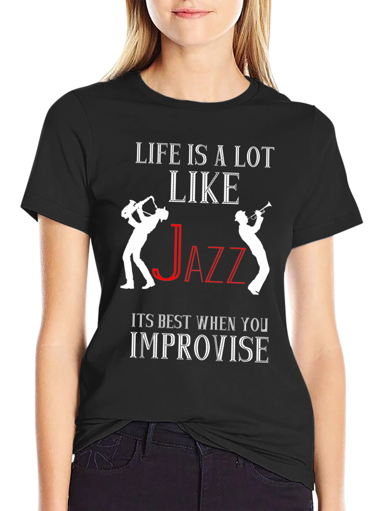 Black Life is Like Jazz T-Shirt - Improvise! view 2