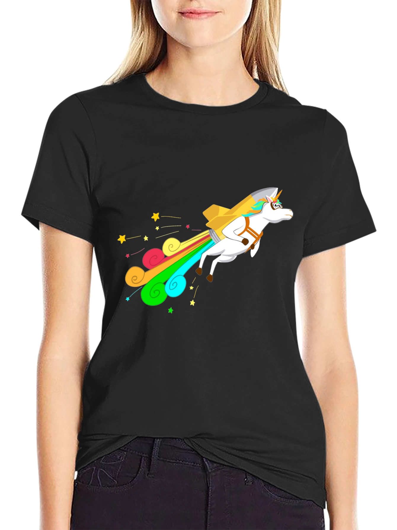 Black Unicorn Rocket T-Shirt - Black Cotton Blend view 2