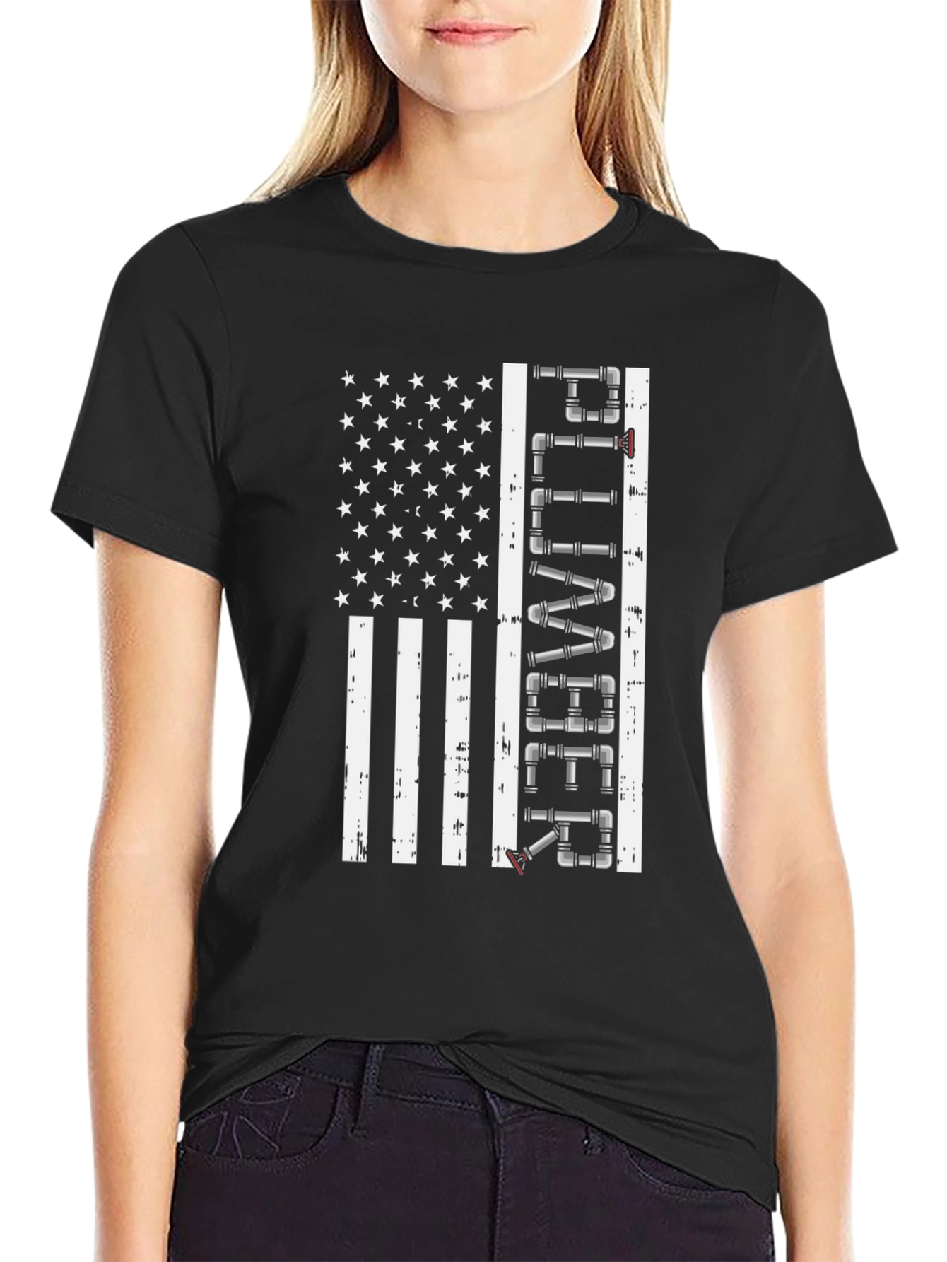 Black Plumber American Flag Graphic Tee view 2