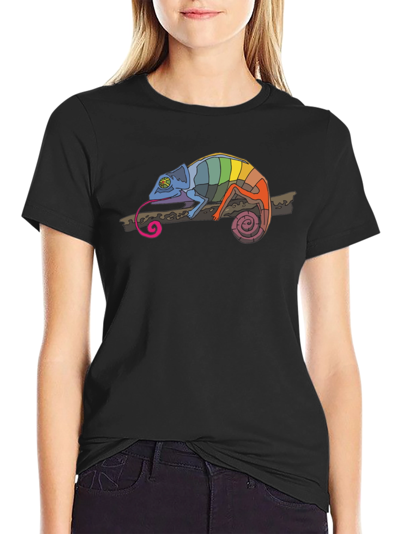 Black Rainbow Chameleon Black T-Shirt view 2