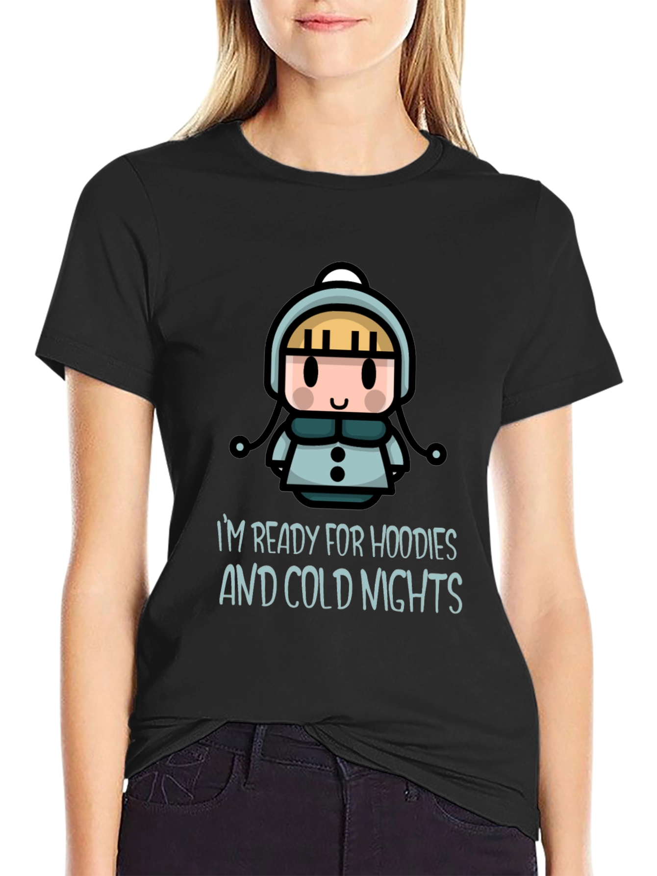 Black Ready for Hoodies T-Shirt Cute Winter Character view 2