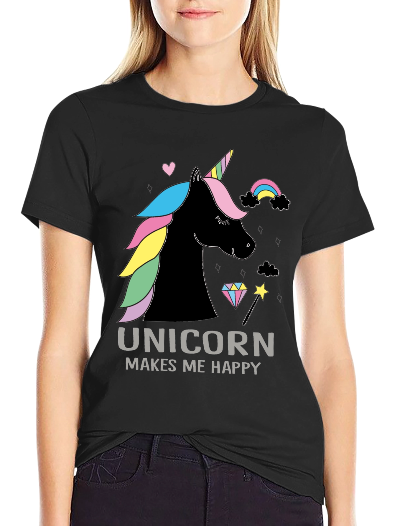 Black Unicorn Makes Me Happy Graphic Tee view 2