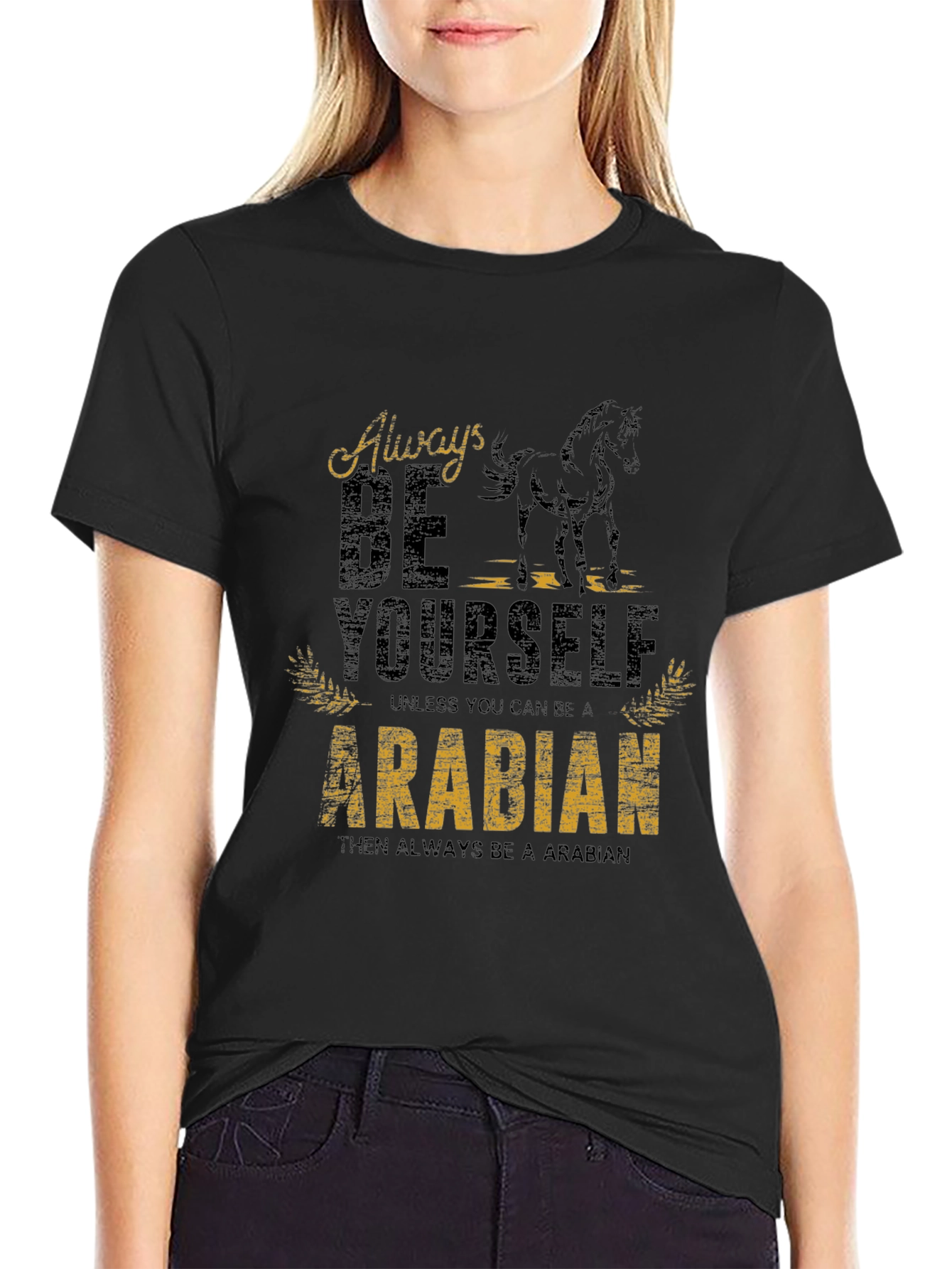 Black Always Be Yourself Arabian Horse Graphic Tee view 2