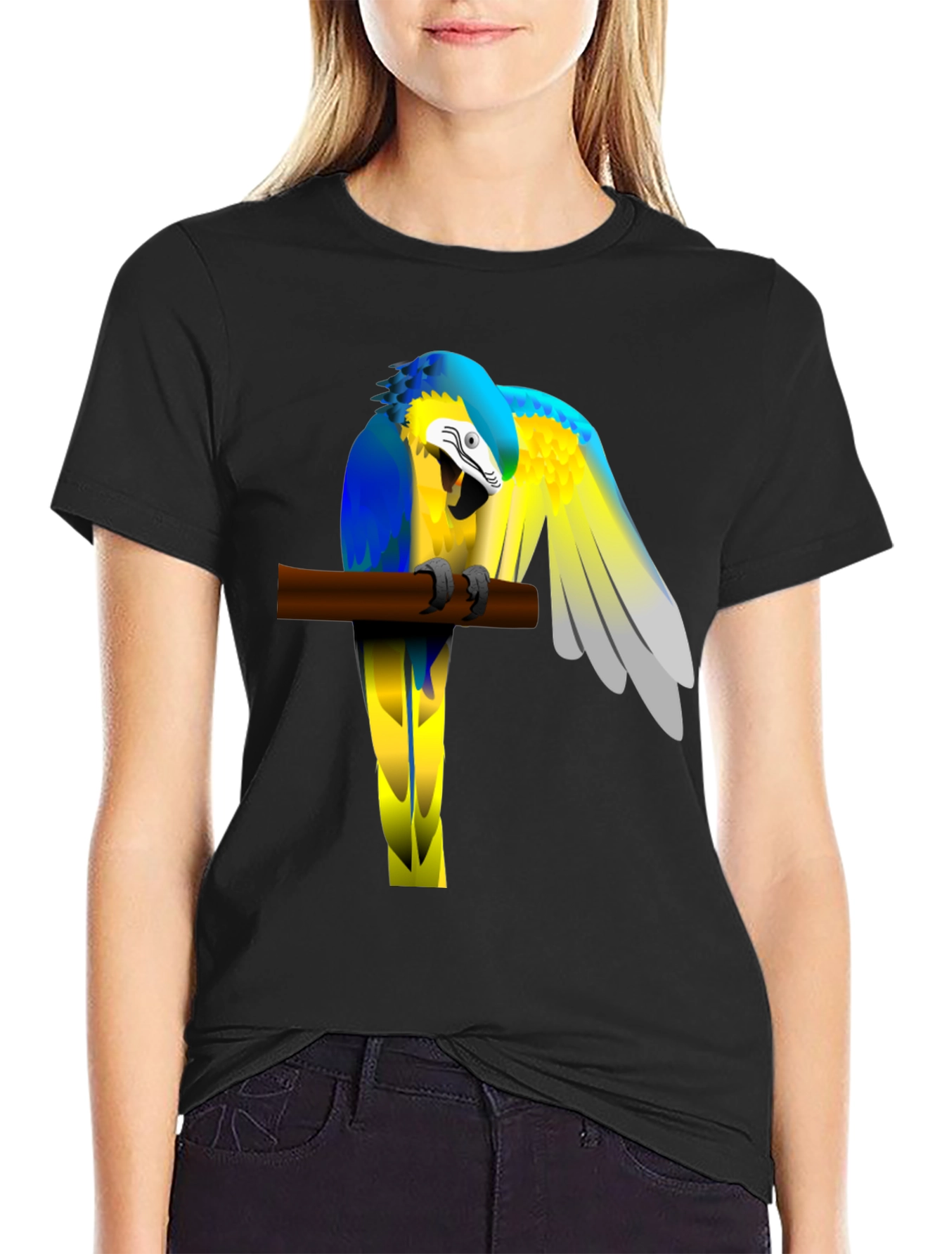 Black Parrot Perch Graphic Tee - Unique Bird Lover T-Shirt view 2