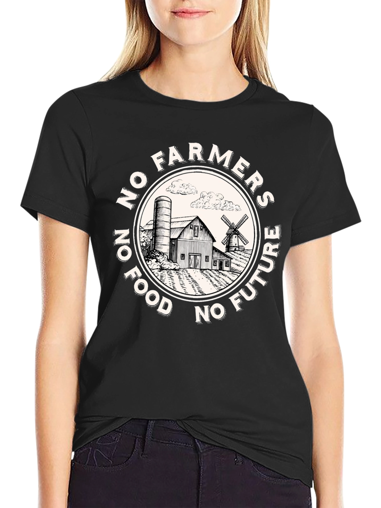 No Farmers No Food T-Shirt Black Graphic Tee - 2