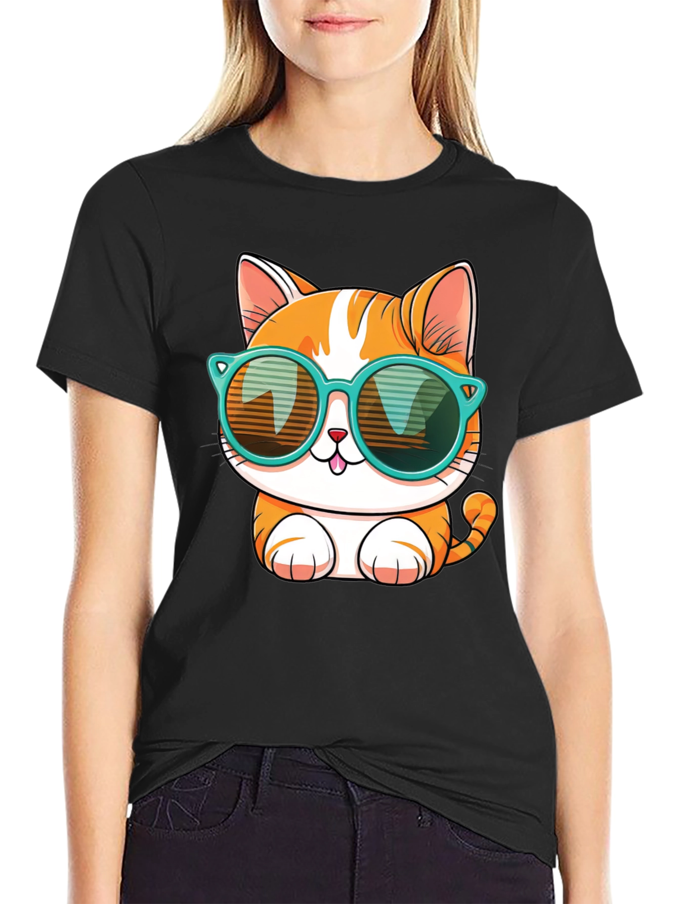 Black Cool Cat Graphic Tee view 2