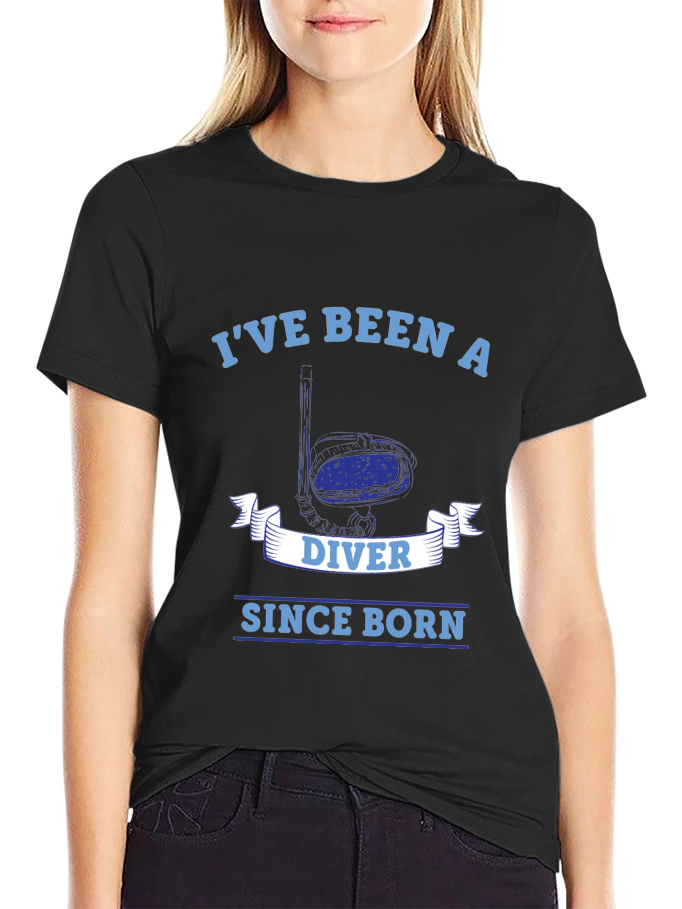 Black Diver Since Born T-Shirt - Scuba Diving Gift view 2