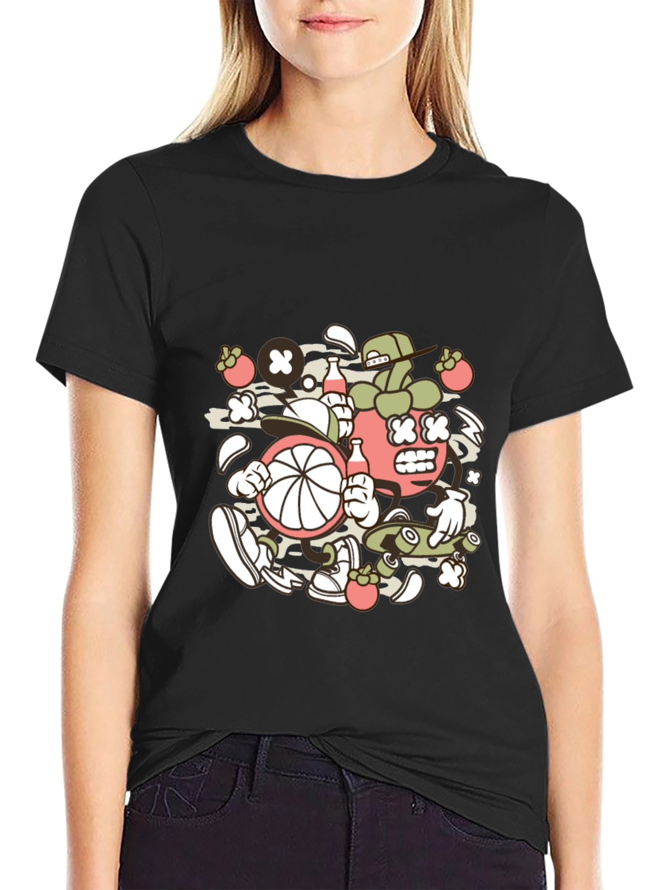 Black Cartoon Mangosteen Black Tee view 2
