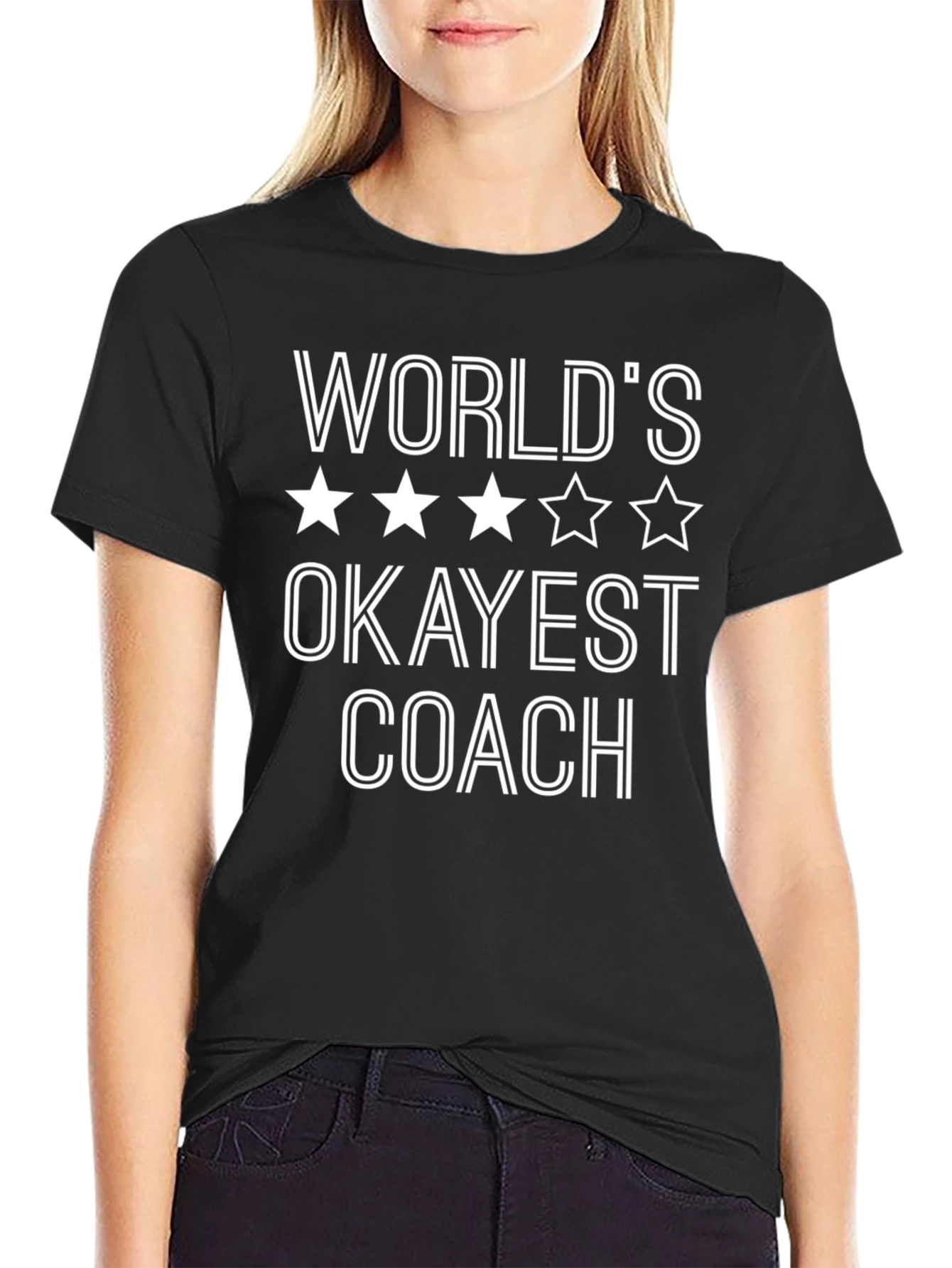 Black World's Okayest Coach Graphic T-Shirt view 2