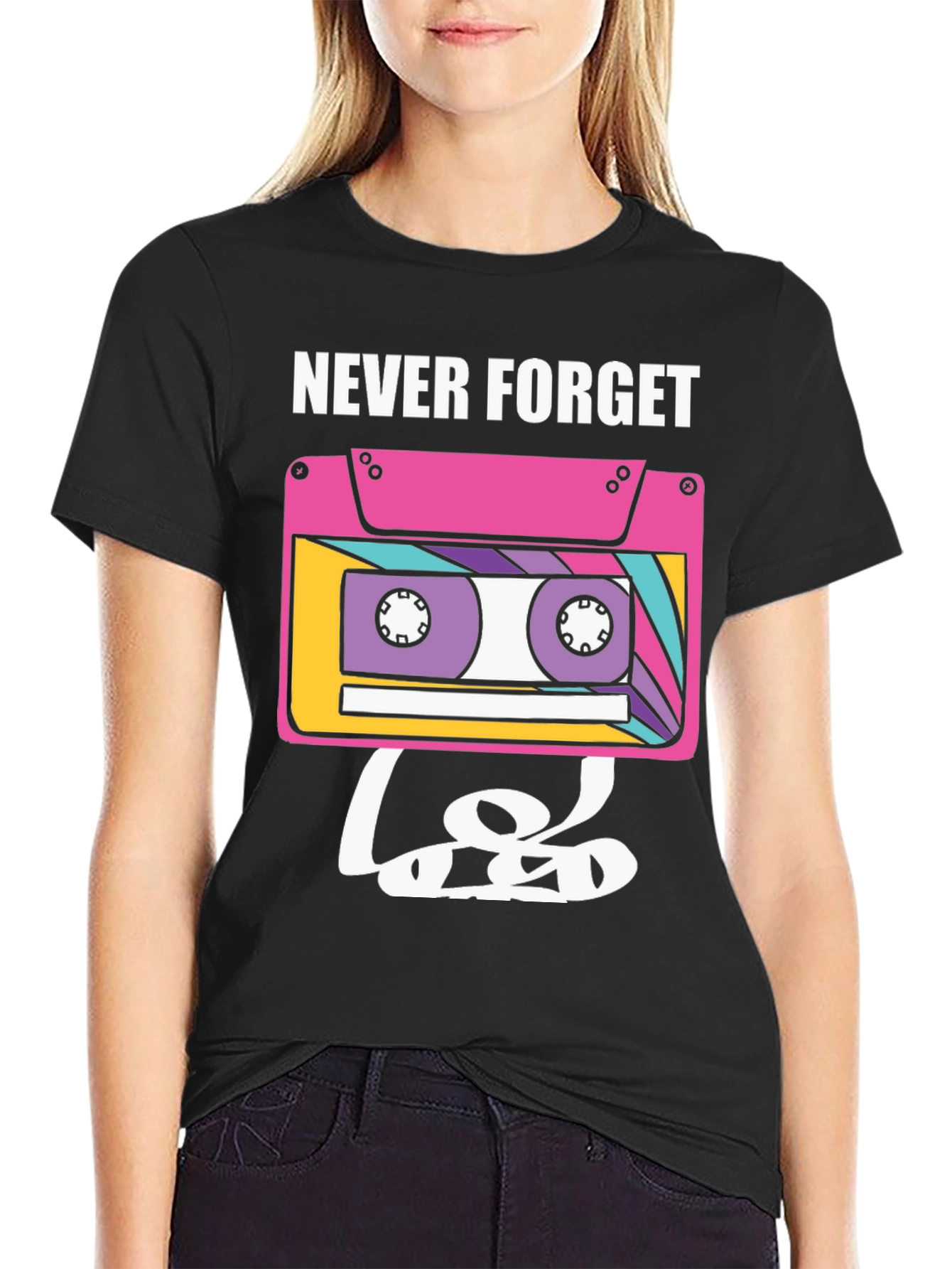 Black Retro Cassette Tape Graphic Tee - Never Forget view 2
